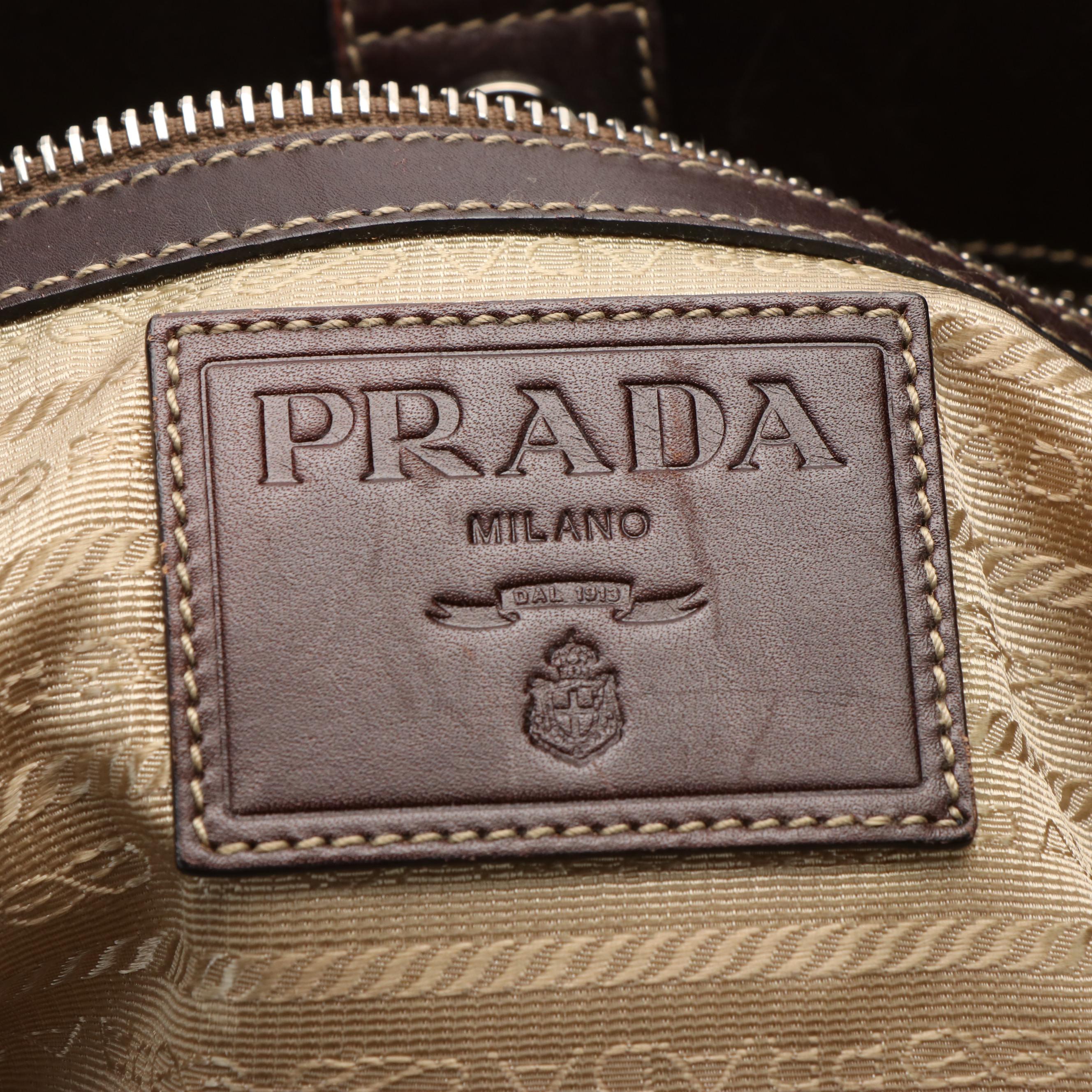 Prada Logo Corda Moro Canvas and Leather Tote Bag