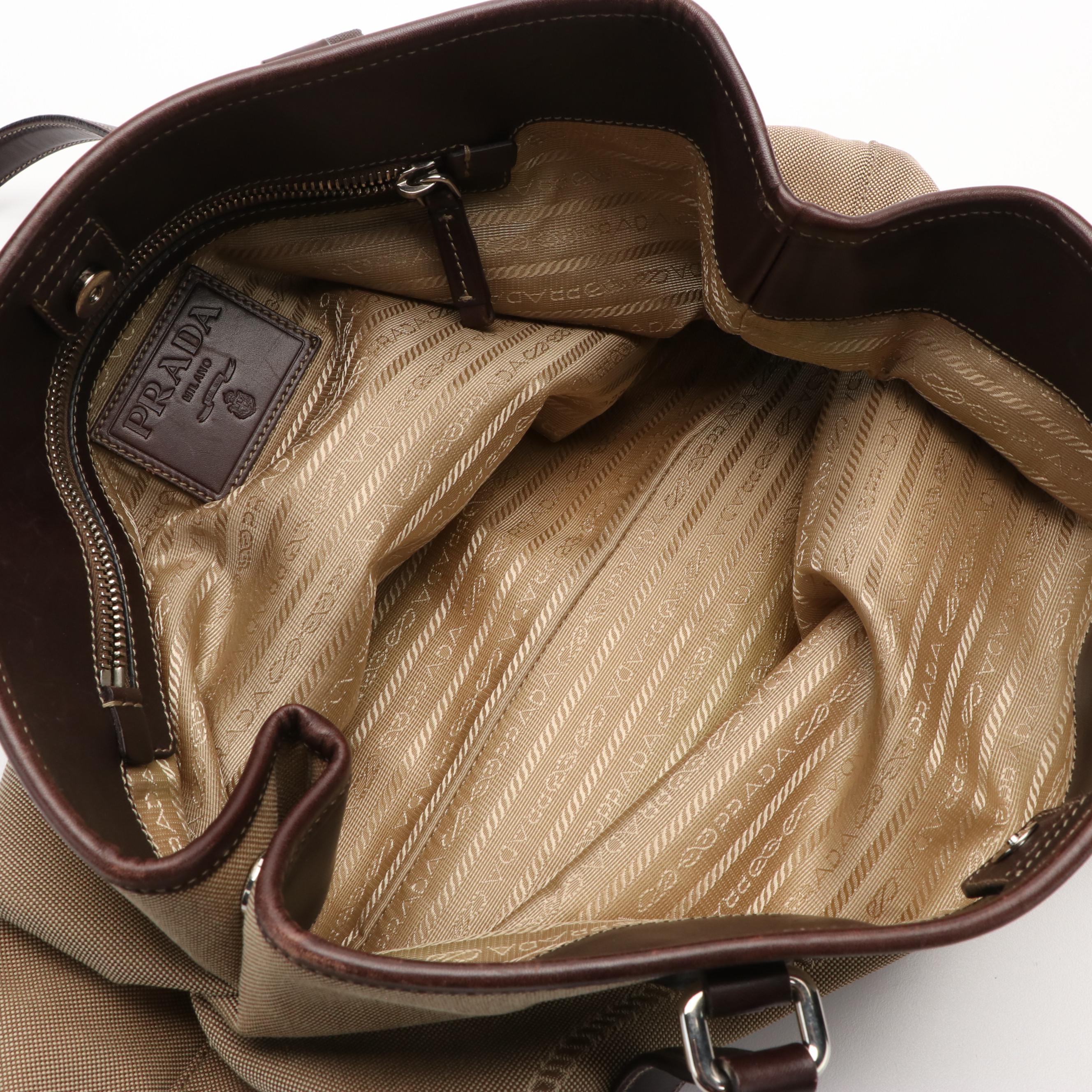 Prada Logo Corda Moro Canvas and Leather Tote Bag