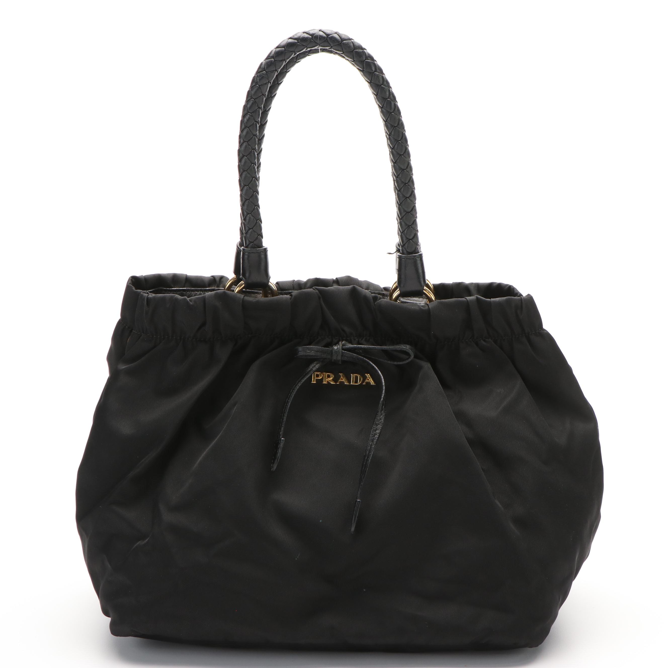 Prada Black Tessuto Nylon and Leather Bowler Tote Bag