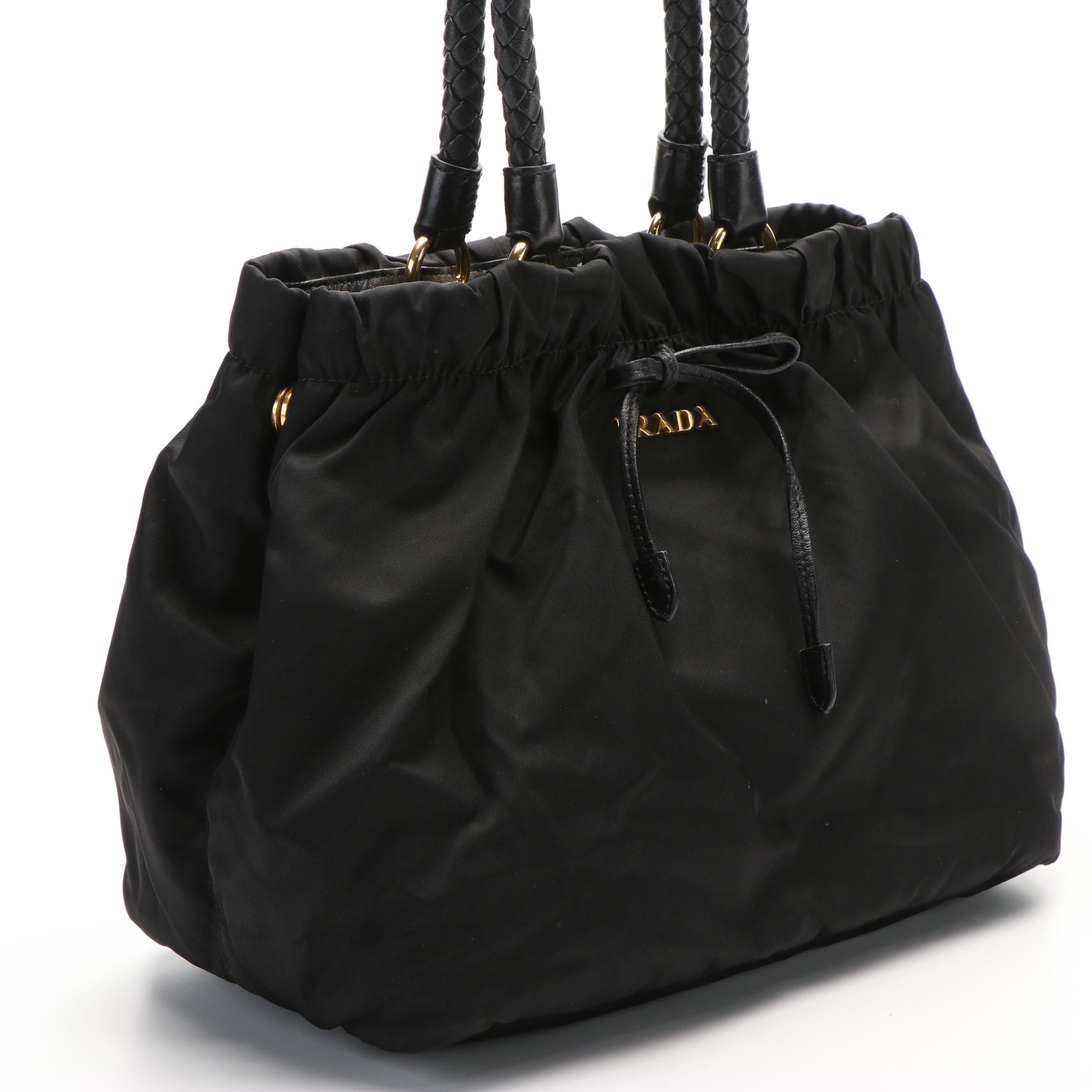 Prada Black Tessuto Nylon and Leather Bowler Tote Bag