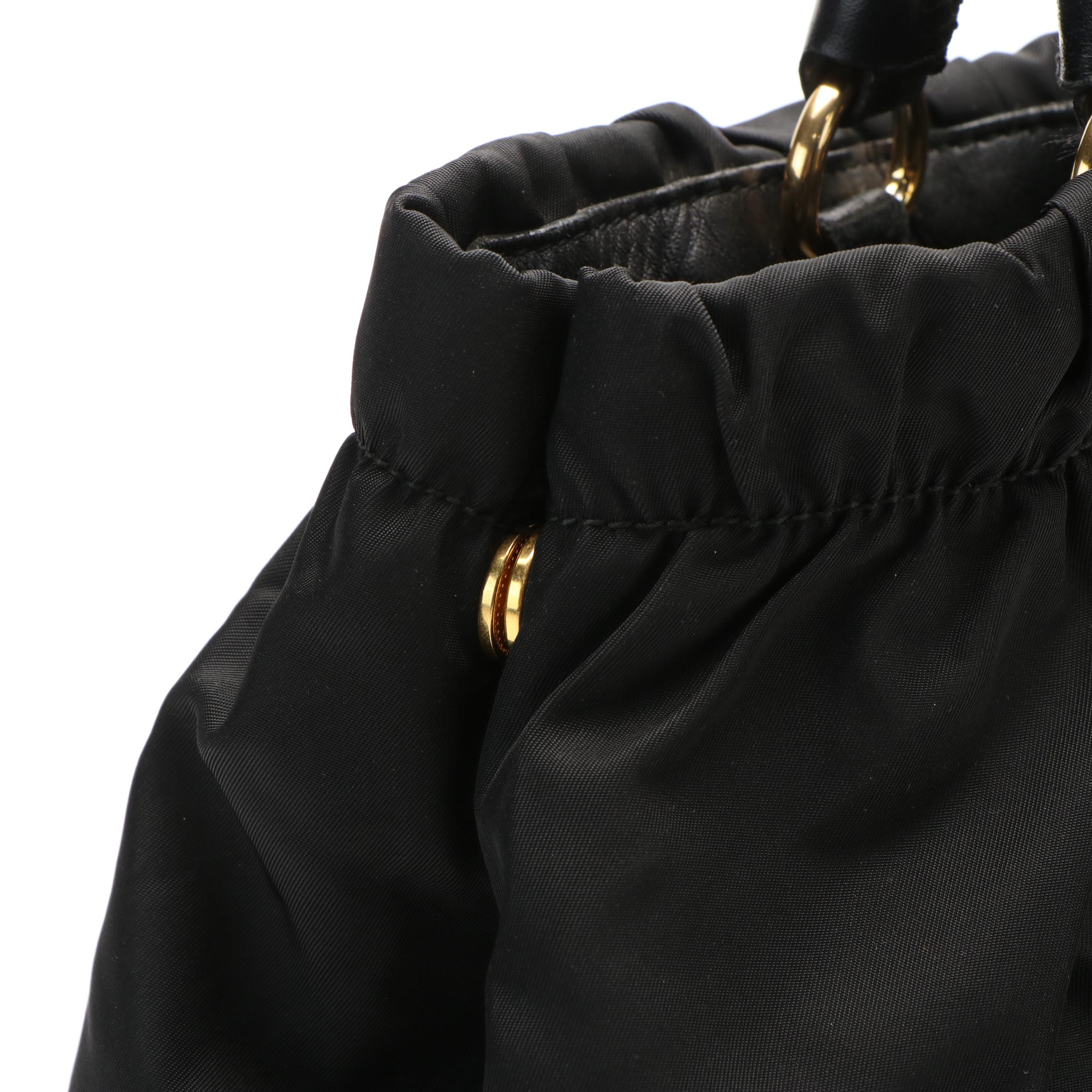 Prada Black Tessuto Nylon and Leather Bowler Tote Bag