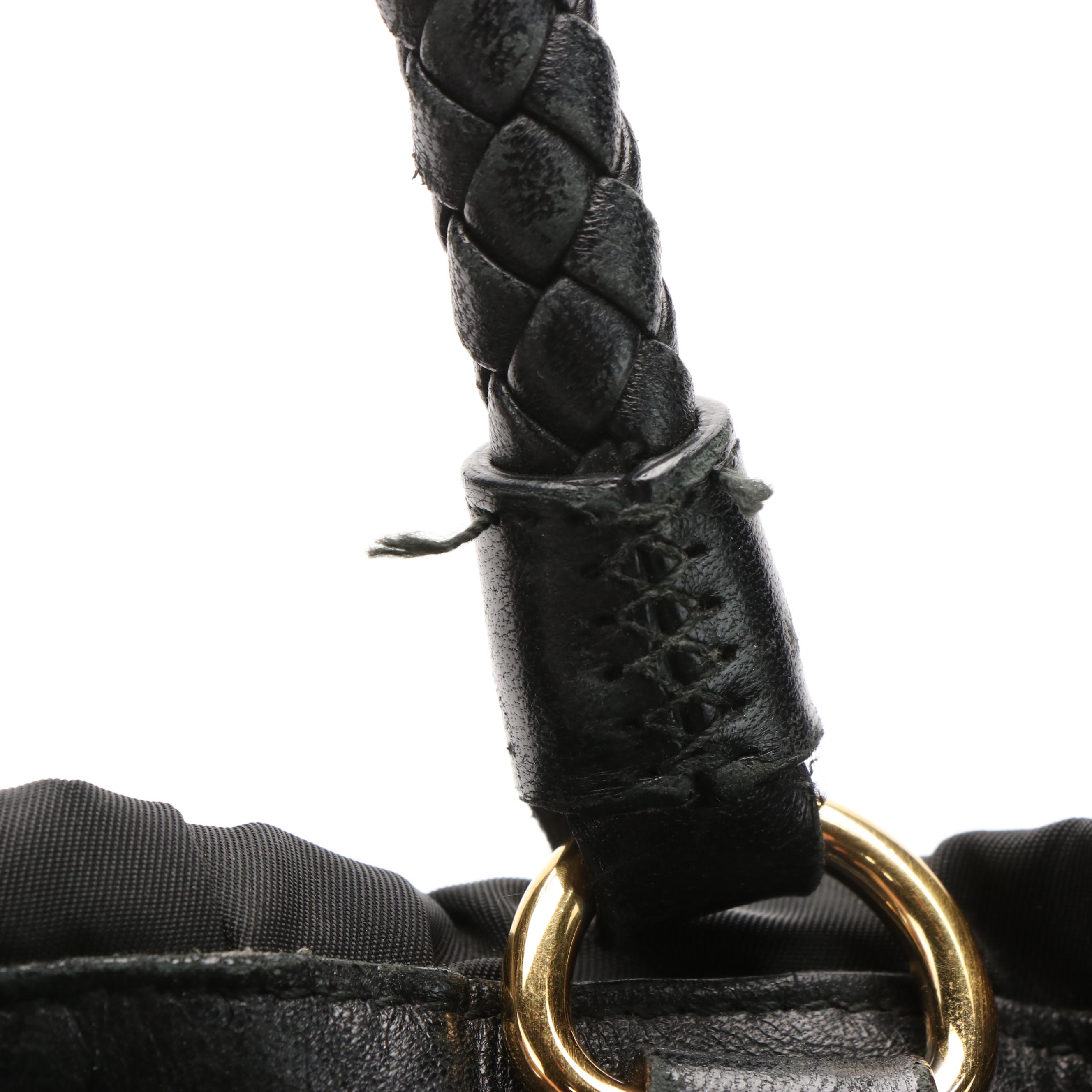 Prada Black Tessuto Nylon and Leather Bowler Tote Bag