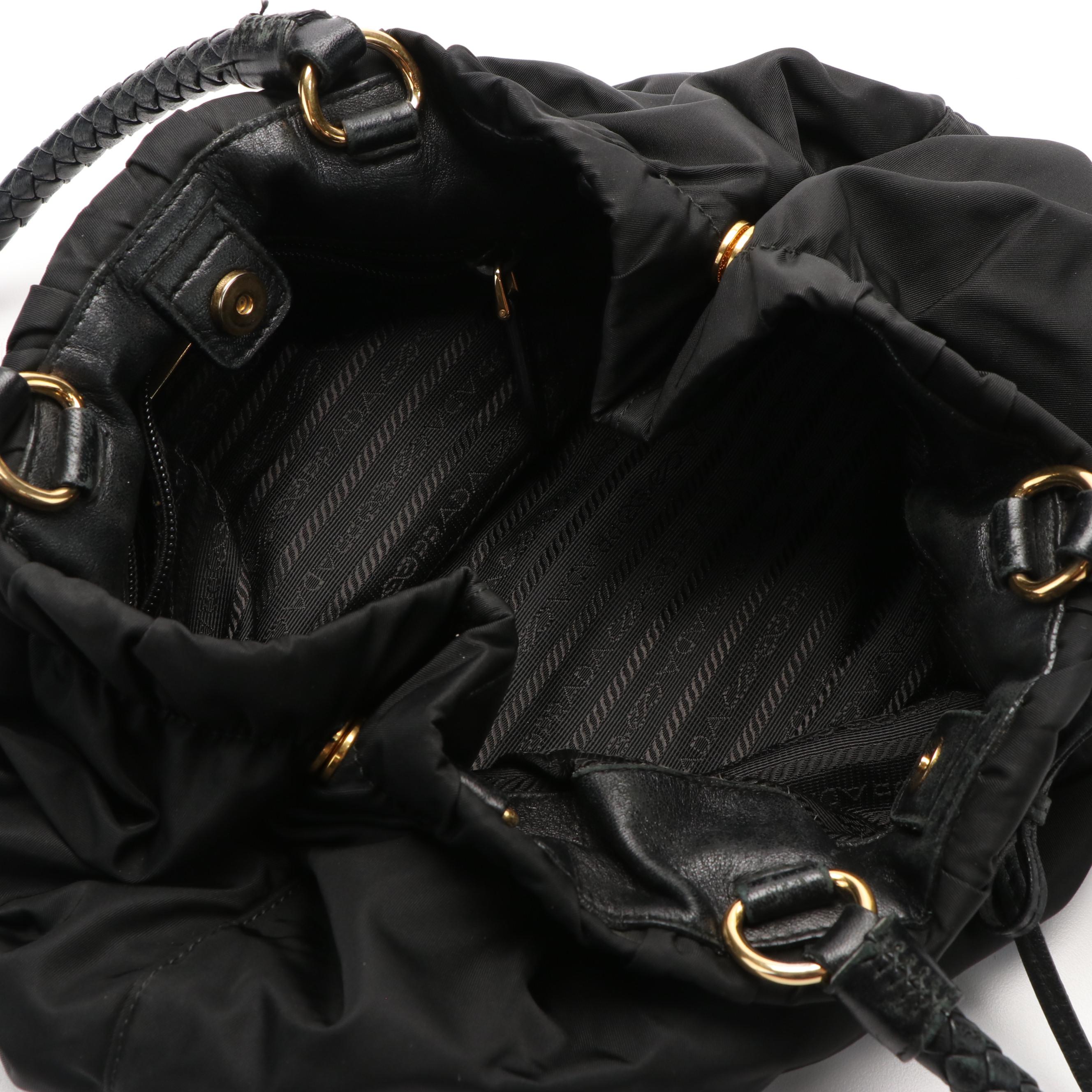 Prada Black Tessuto Nylon and Leather Bowler Tote Bag