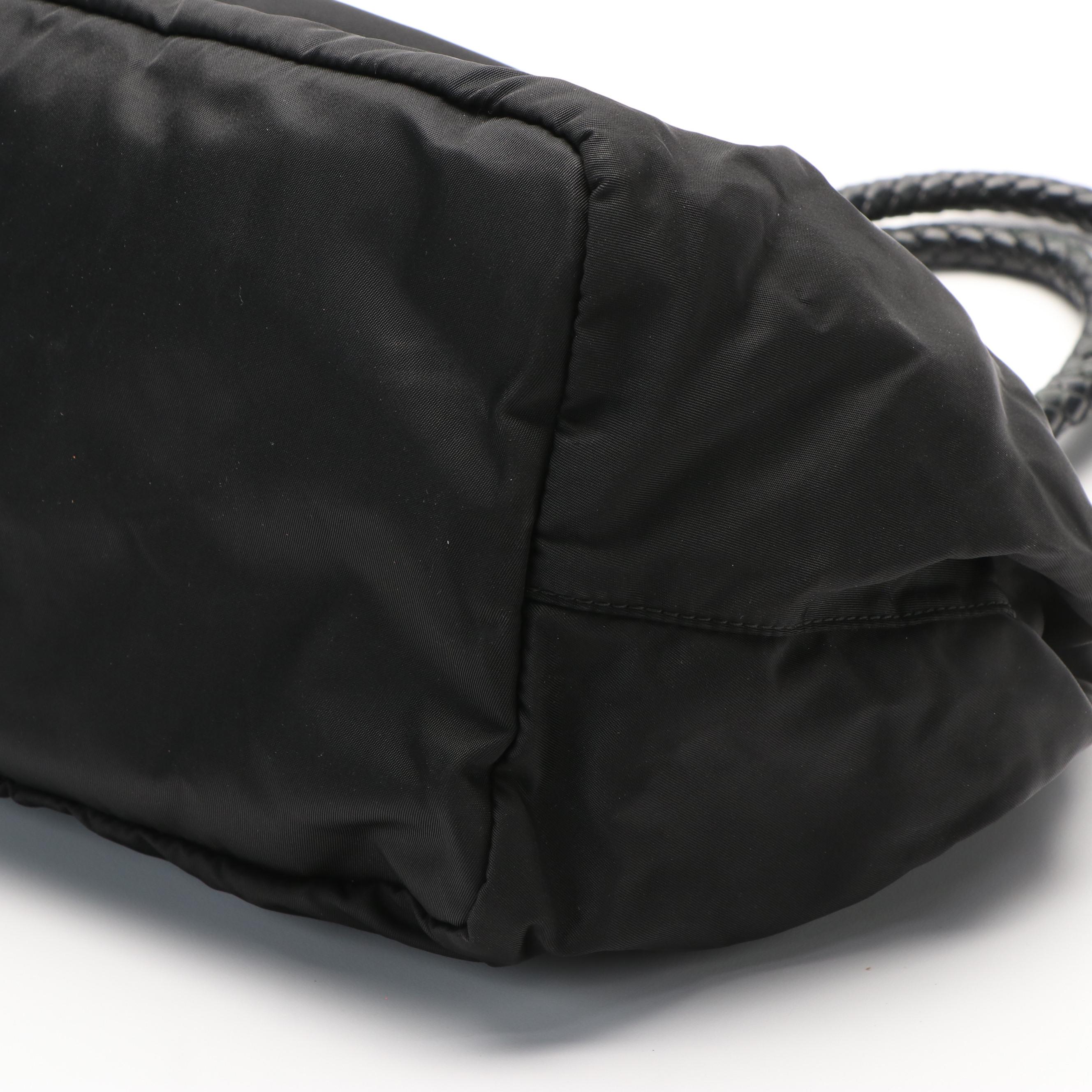 Prada Black Tessuto Nylon and Leather Bowler Tote Bag