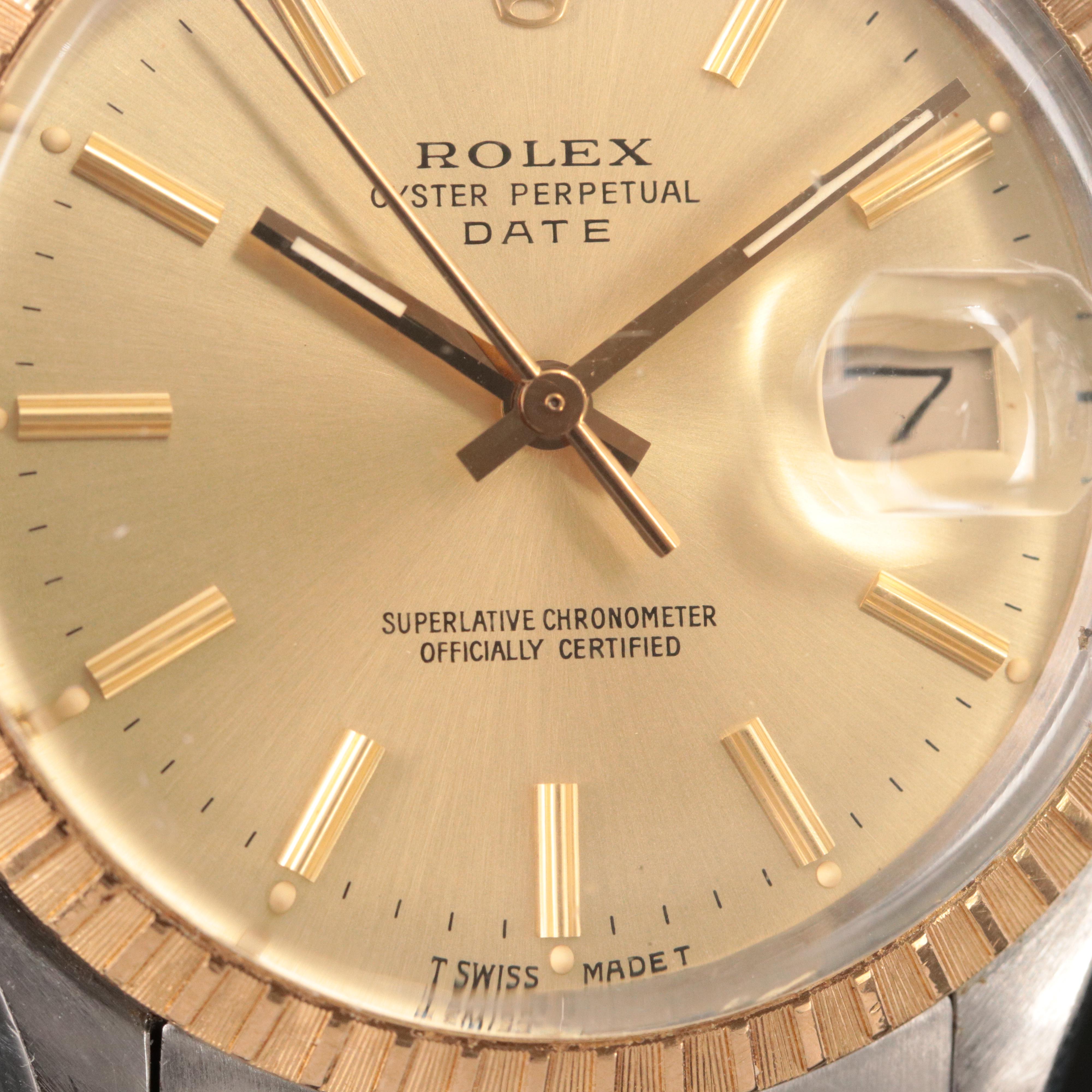 Rolex Date 18K Gold and Steel Champagne Index 34MM Automatic Watch