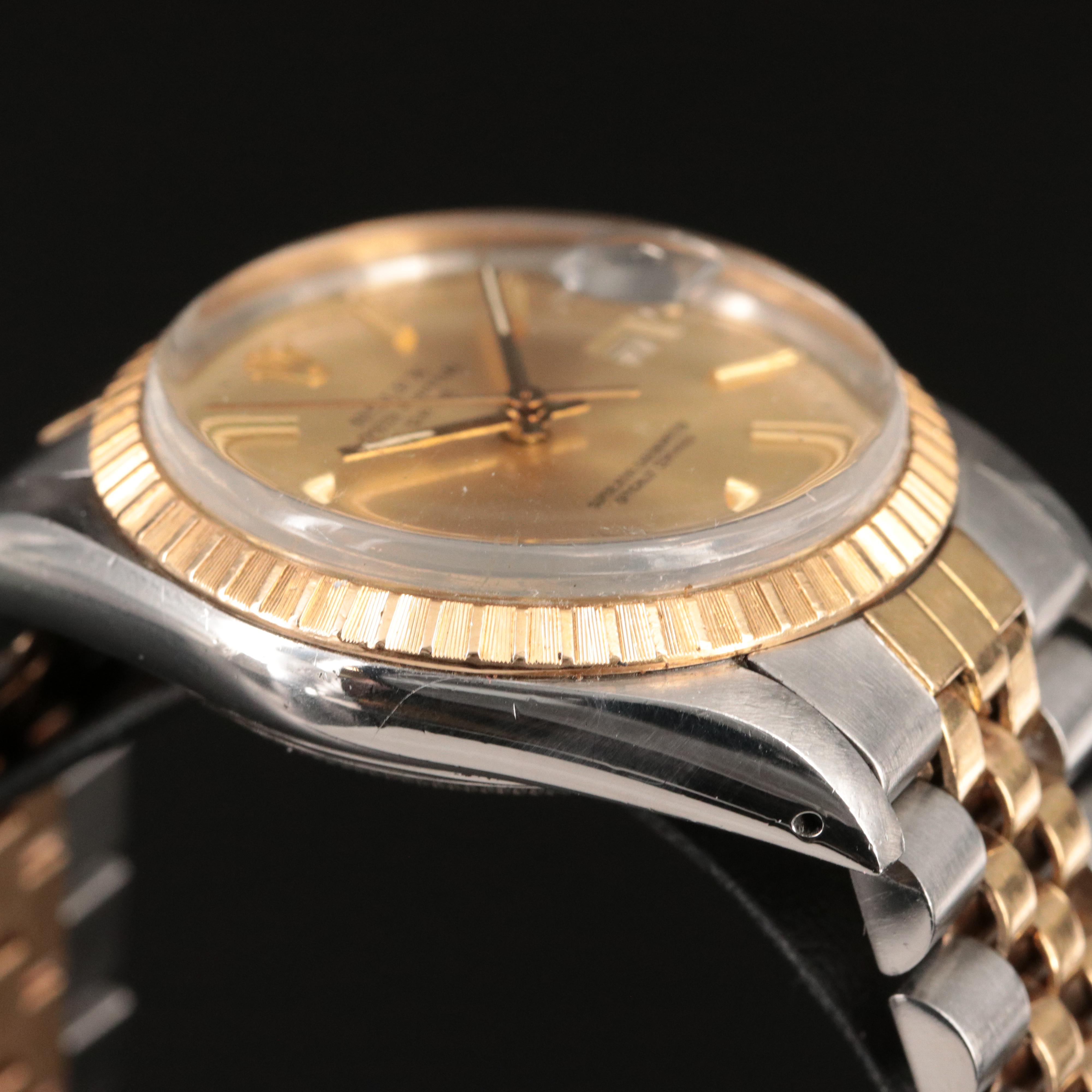 Rolex Date 18K Gold and Steel Champagne Index 34MM Automatic Watch