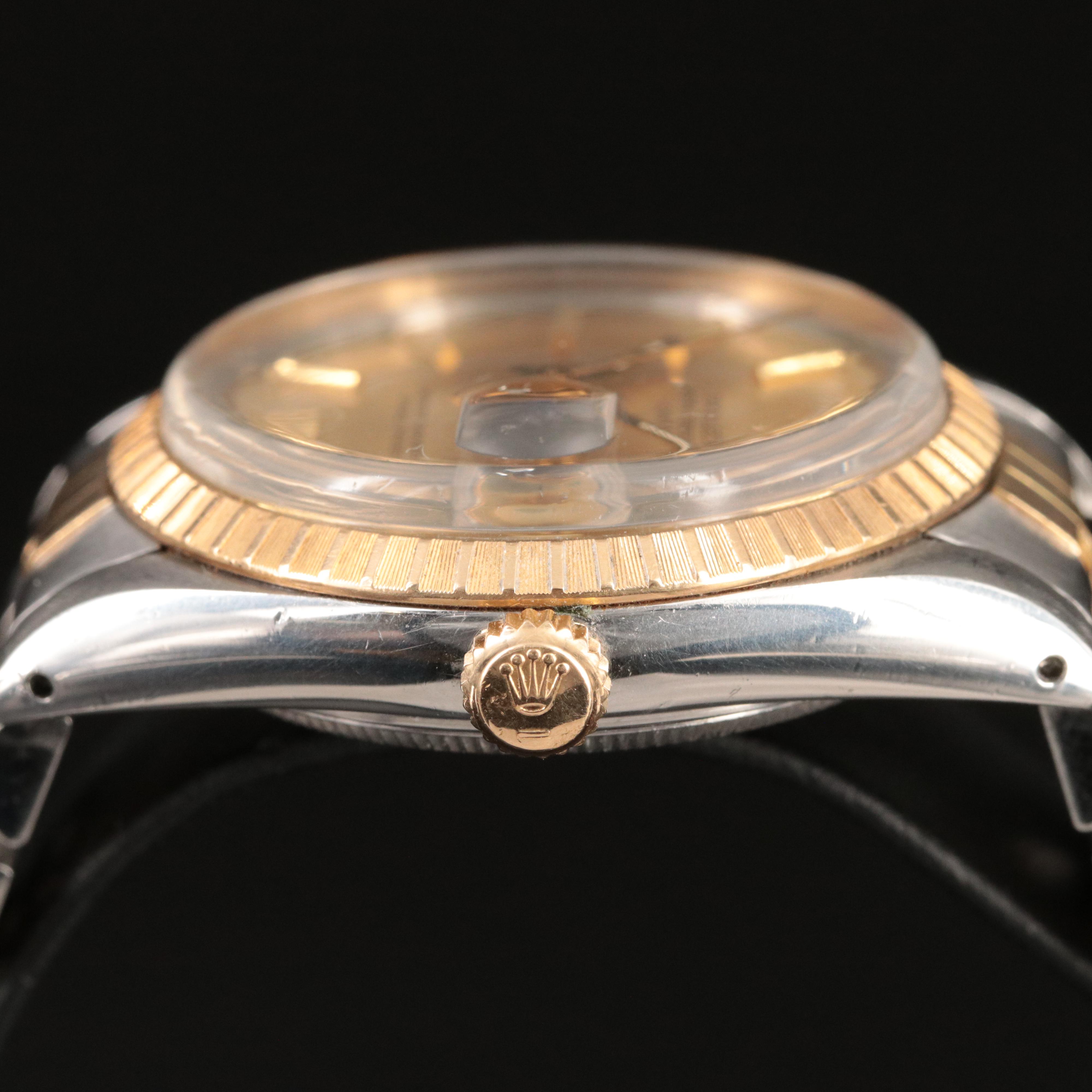 Rolex Date 18K Gold and Steel Champagne Index 34MM Automatic Watch