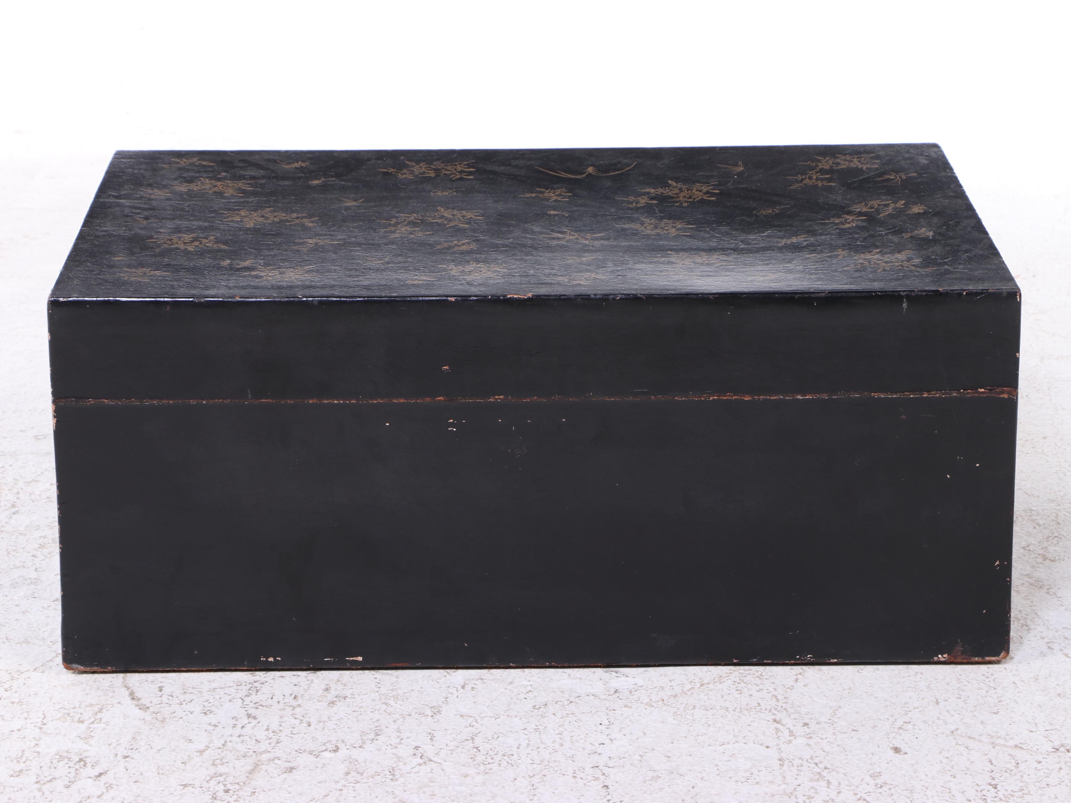 Chinese Black-Painted and Gilt-Decorated Leather Trunk