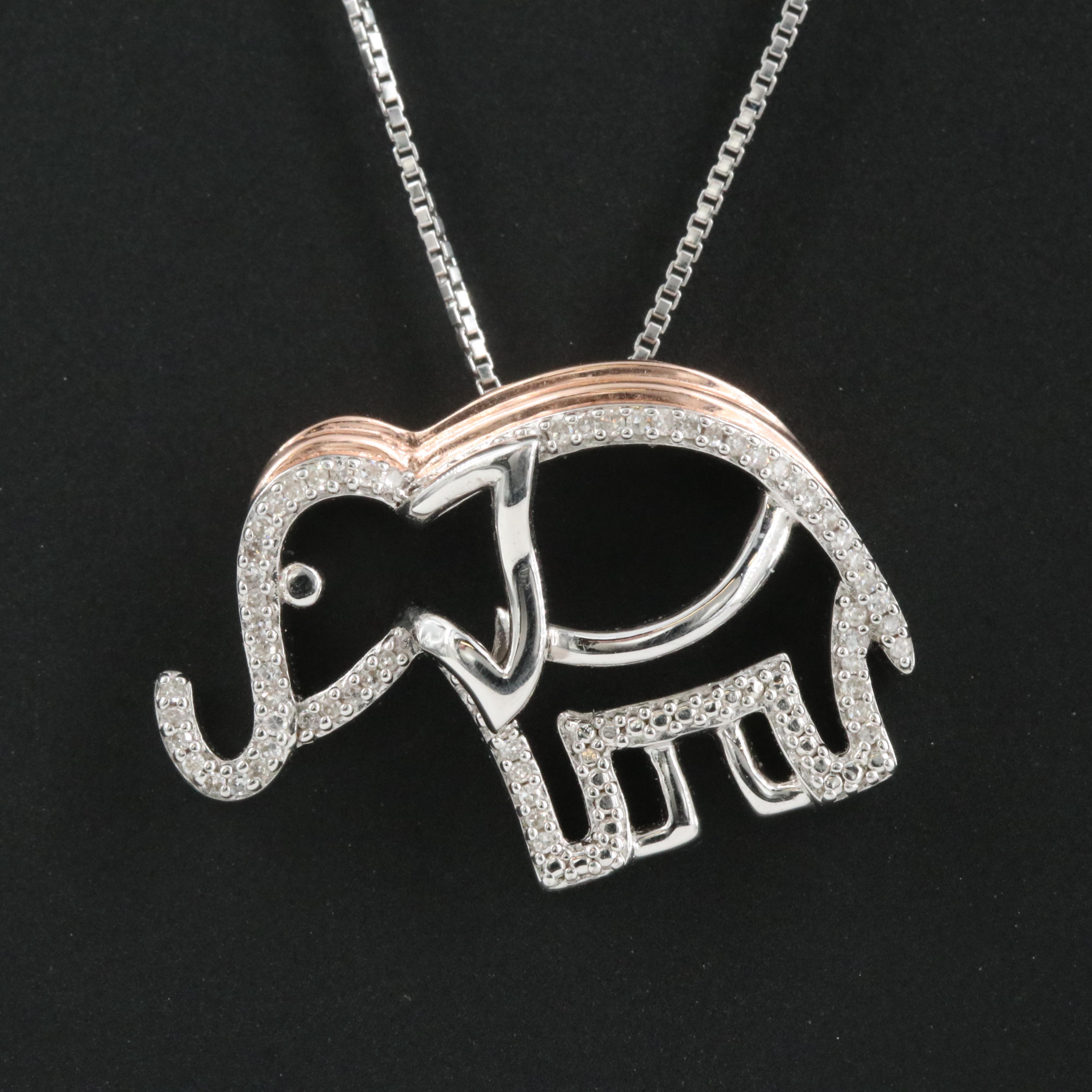 Sterling Diamond Elephant Pendant Necklace