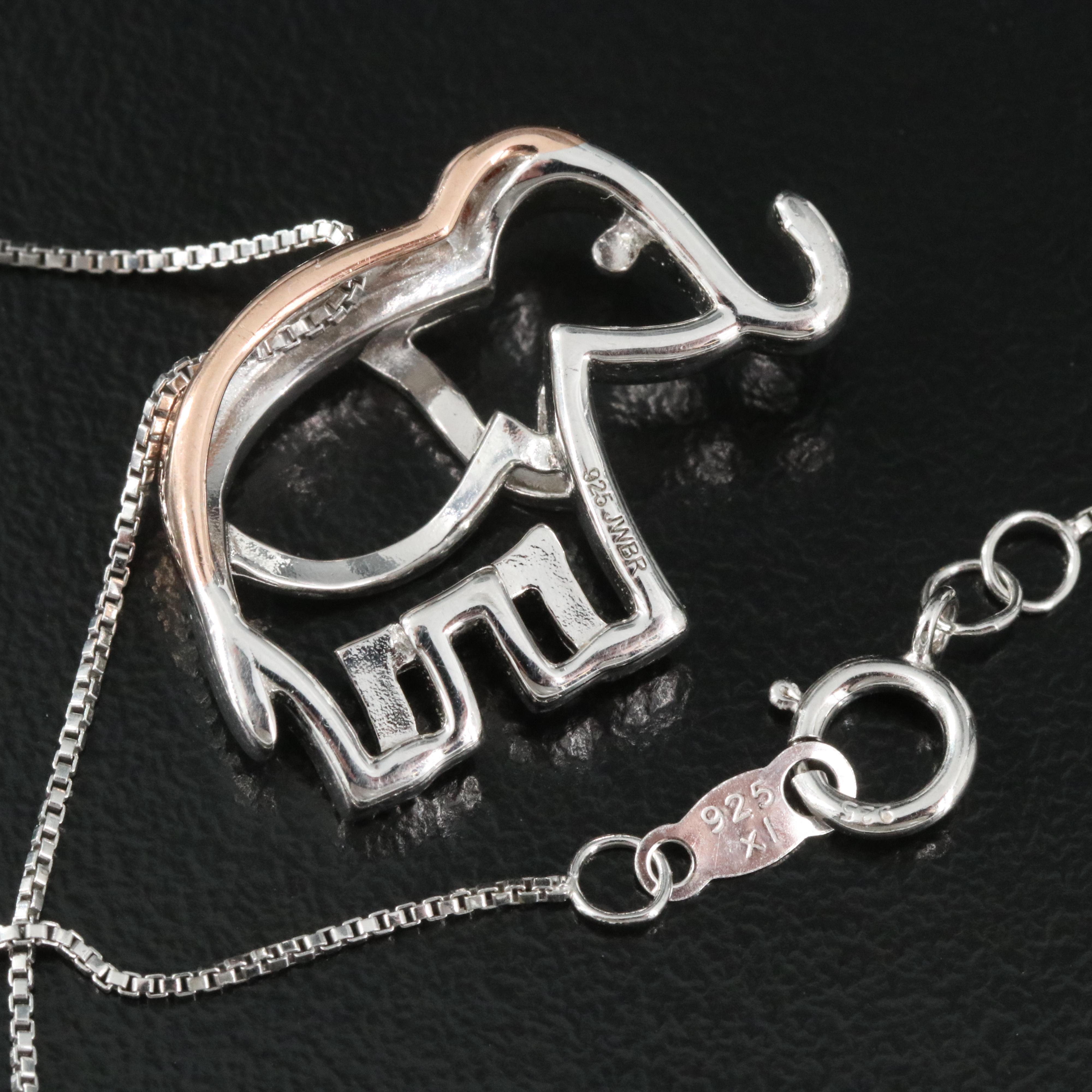 Sterling Diamond Elephant Pendant Necklace