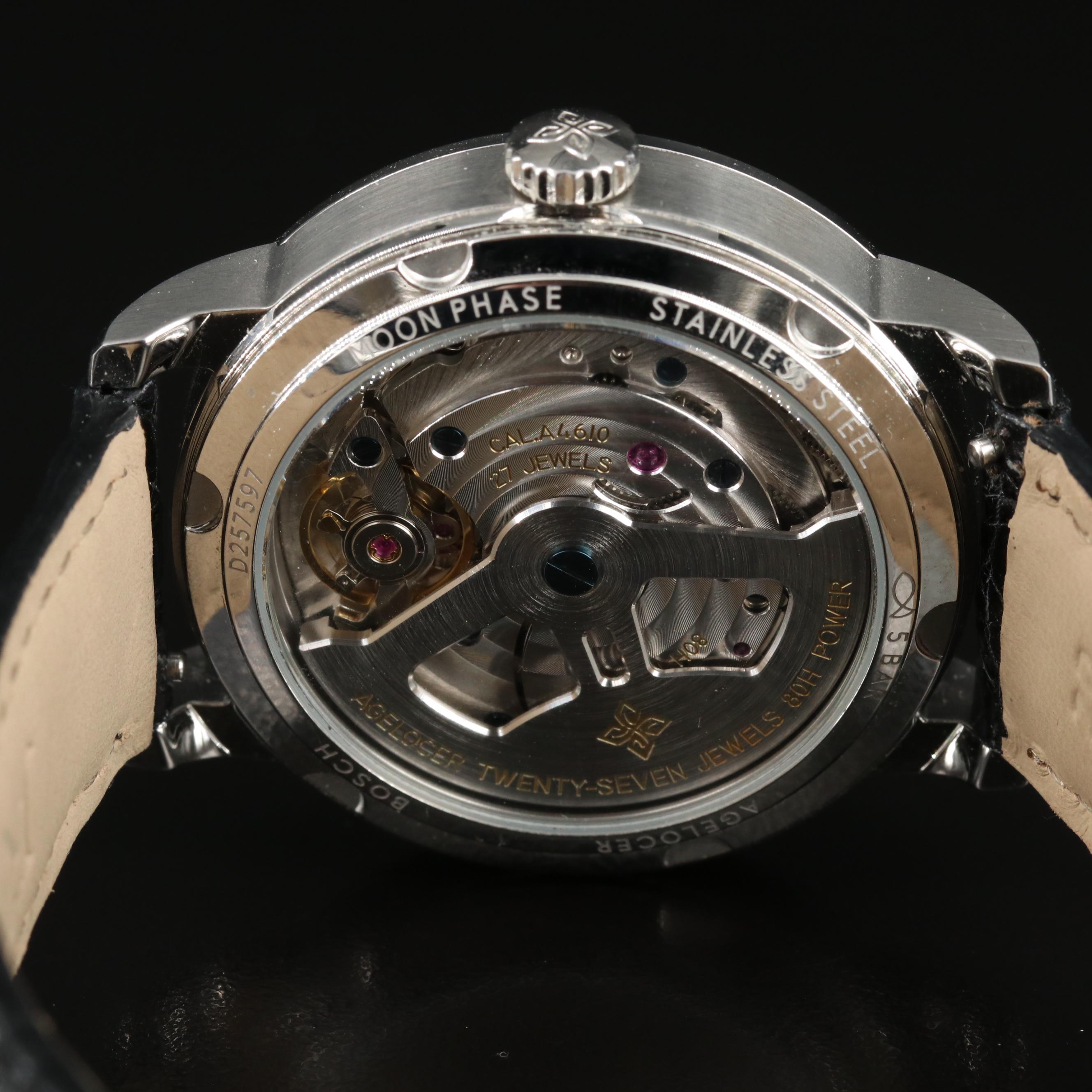 Agelocer Stainless Steel Moon Phase Automatic Watch