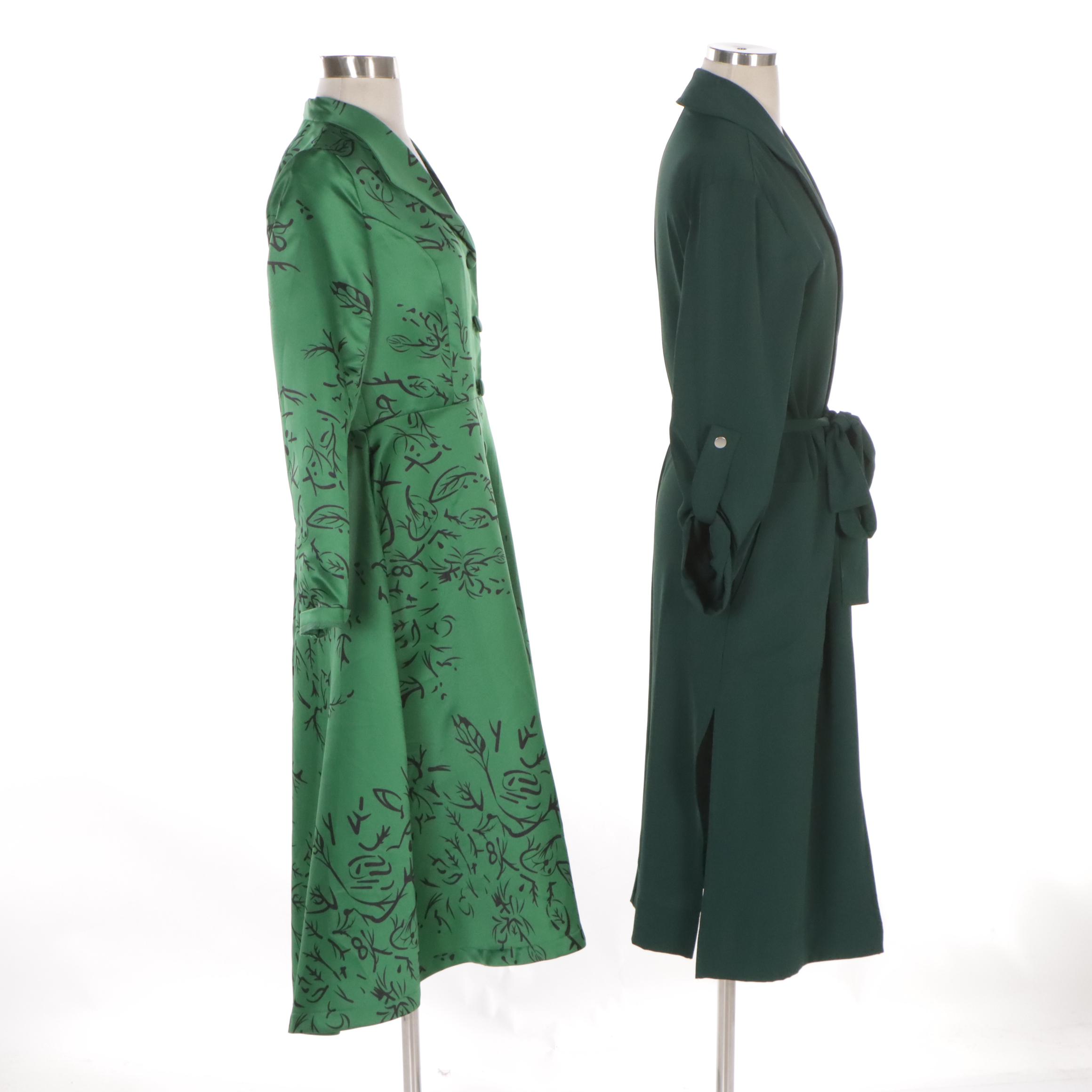 Misslook Kelly Green Printed Polyester Shirt Dress and I.N.C Emerald Wrap Dress