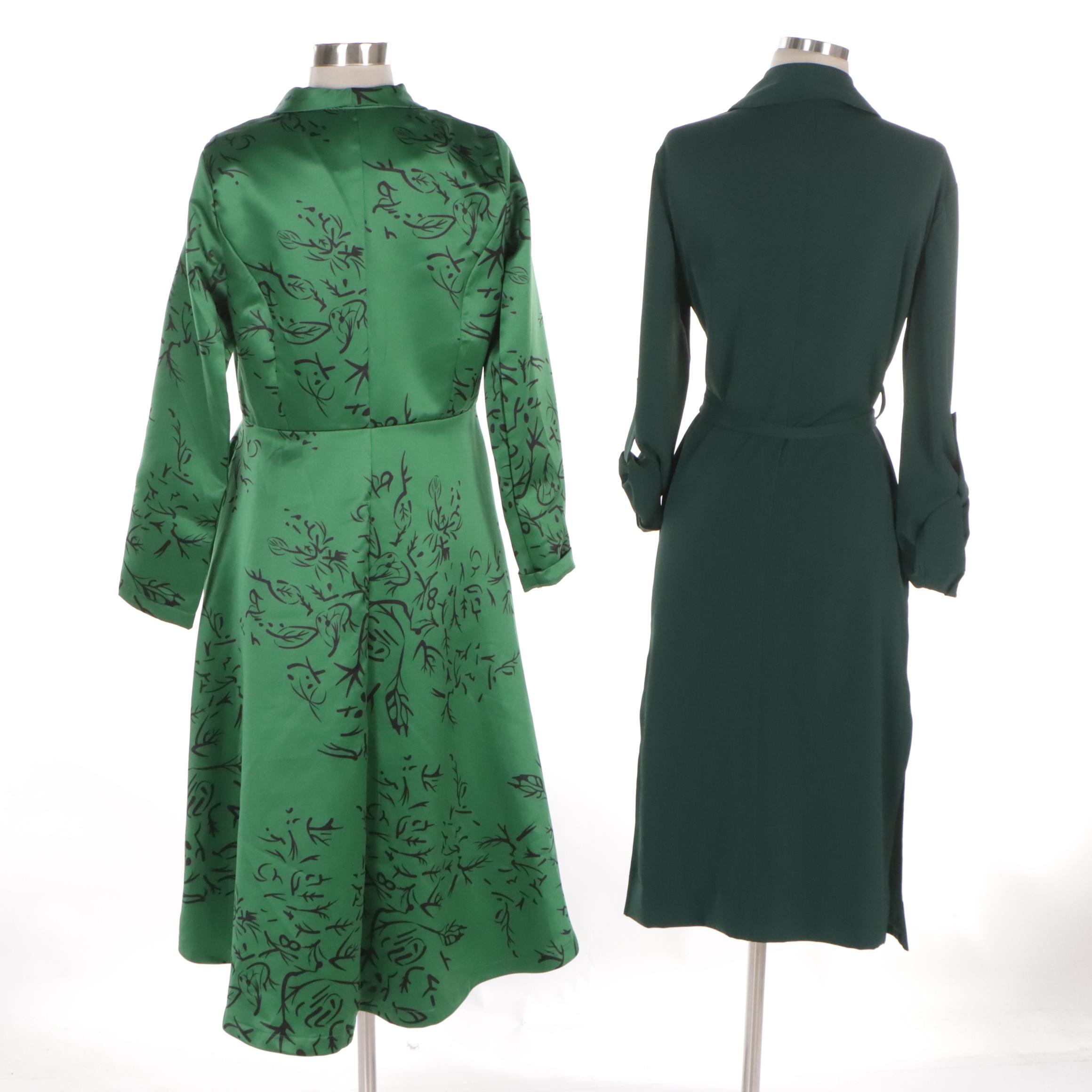 Misslook Kelly Green Printed Polyester Shirt Dress and I.N.C Emerald Wrap Dress