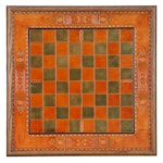 Tooled Leather Chessboard With Hand-Painted Accents