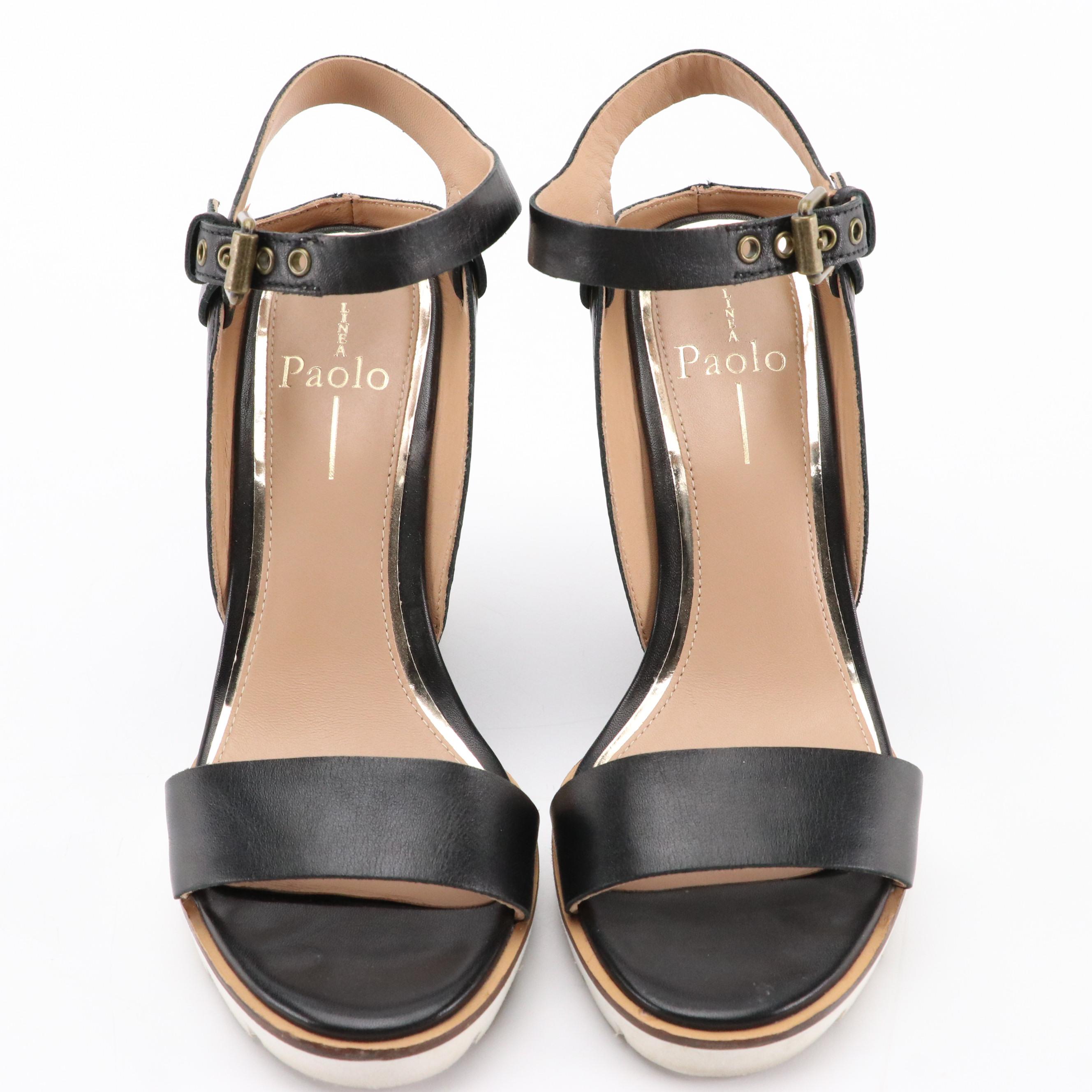 Linea Paolo Wedge Heels in Black Leather