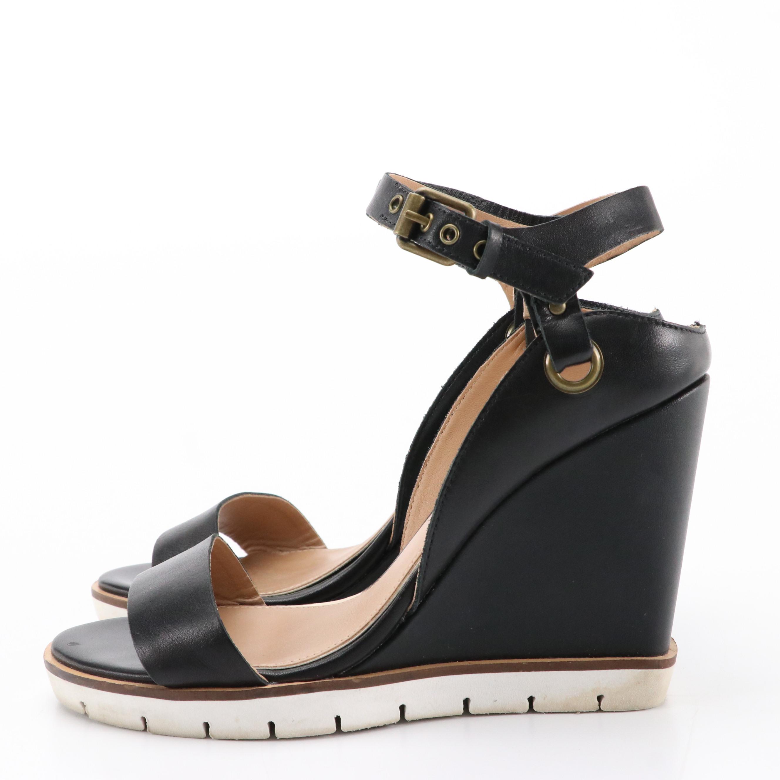 Linea Paolo Wedge Heels in Black Leather