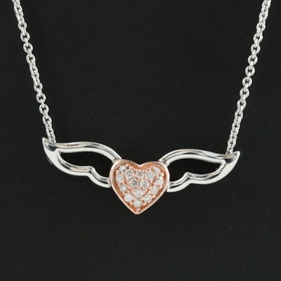 Sterling Diamond Winged Heart Necklace