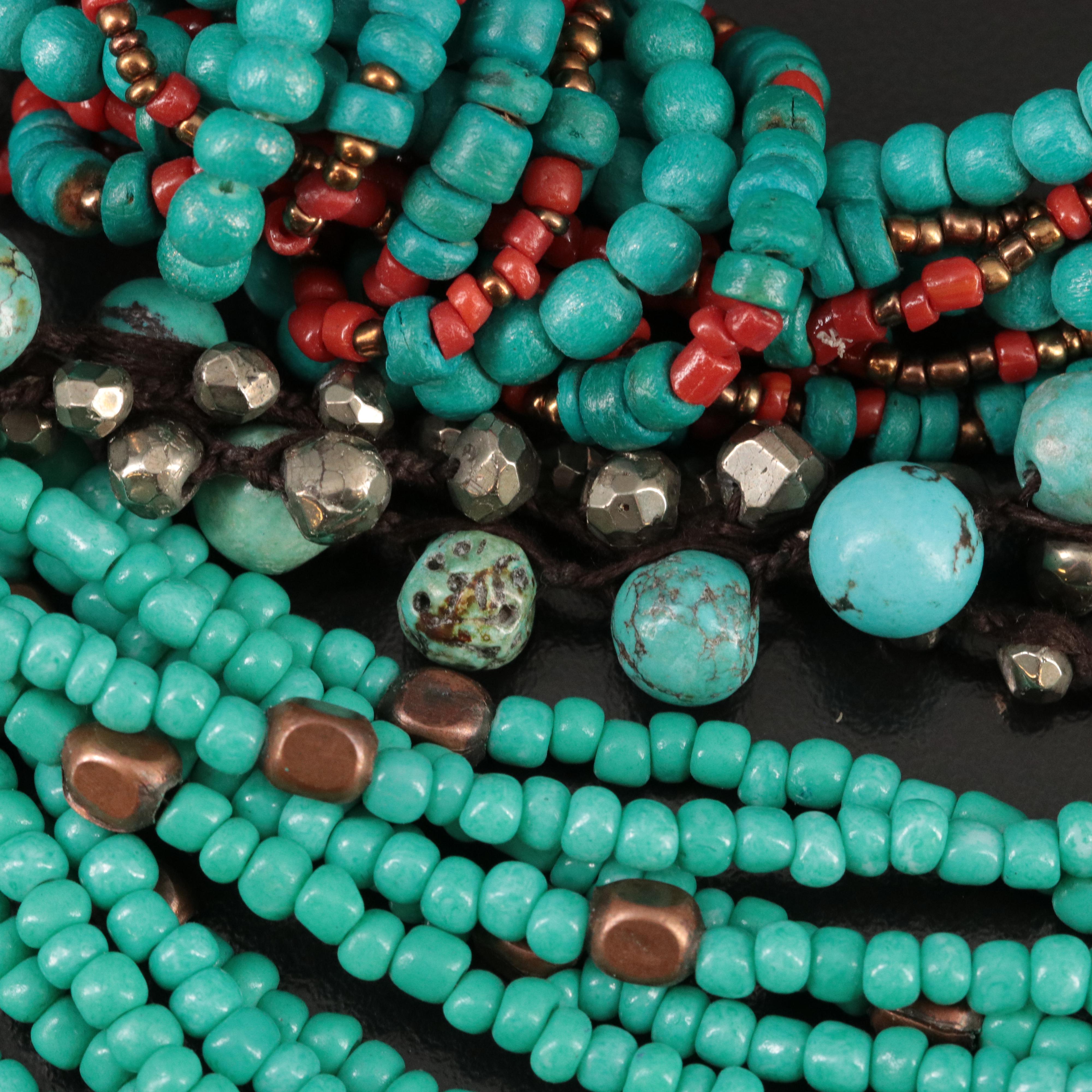 Multi Strand Coral, CZ and Wood Bead Necklaces
