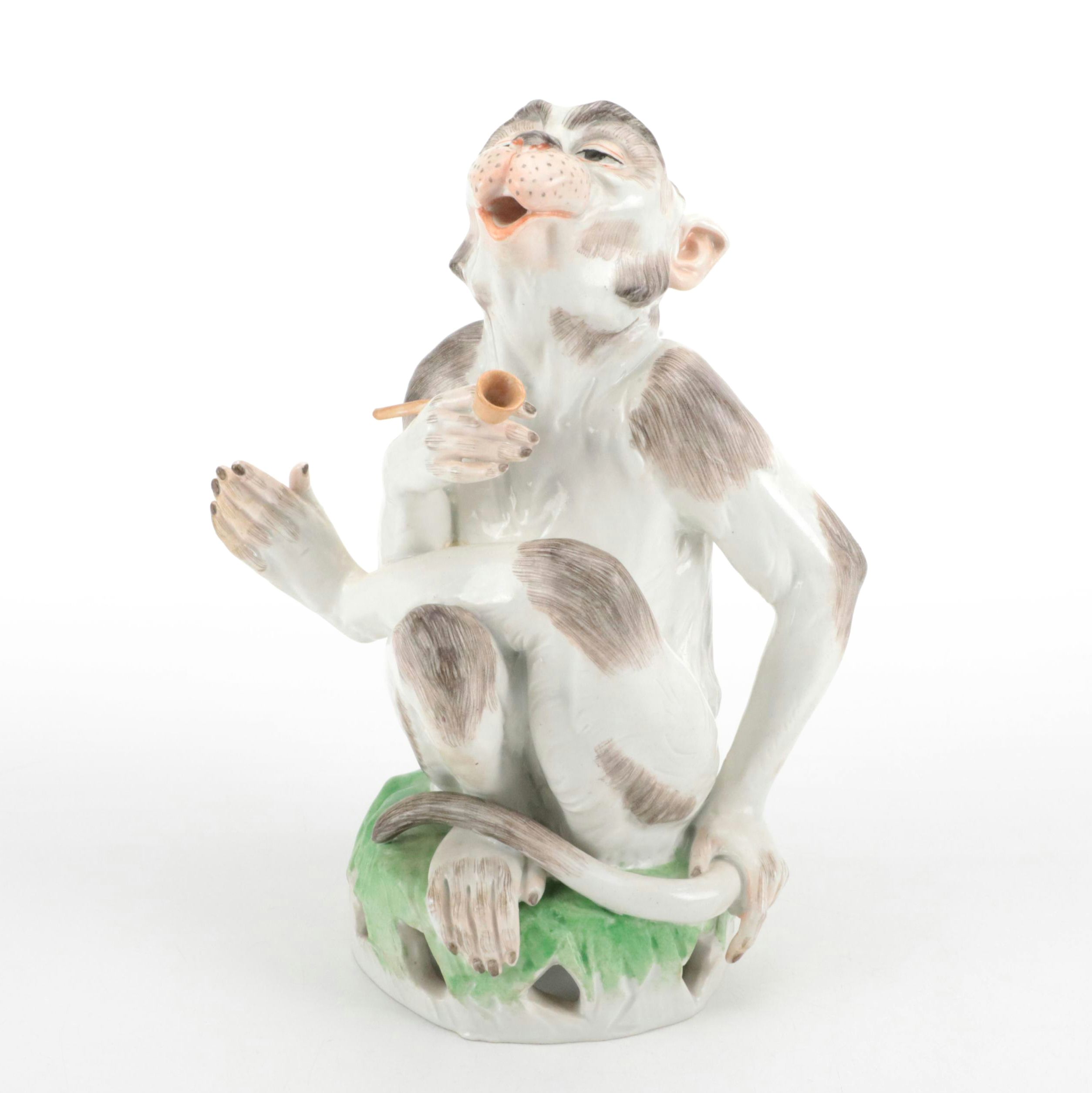Carl Thieme for Dresden Porcelain Smoking Monkey Figurine