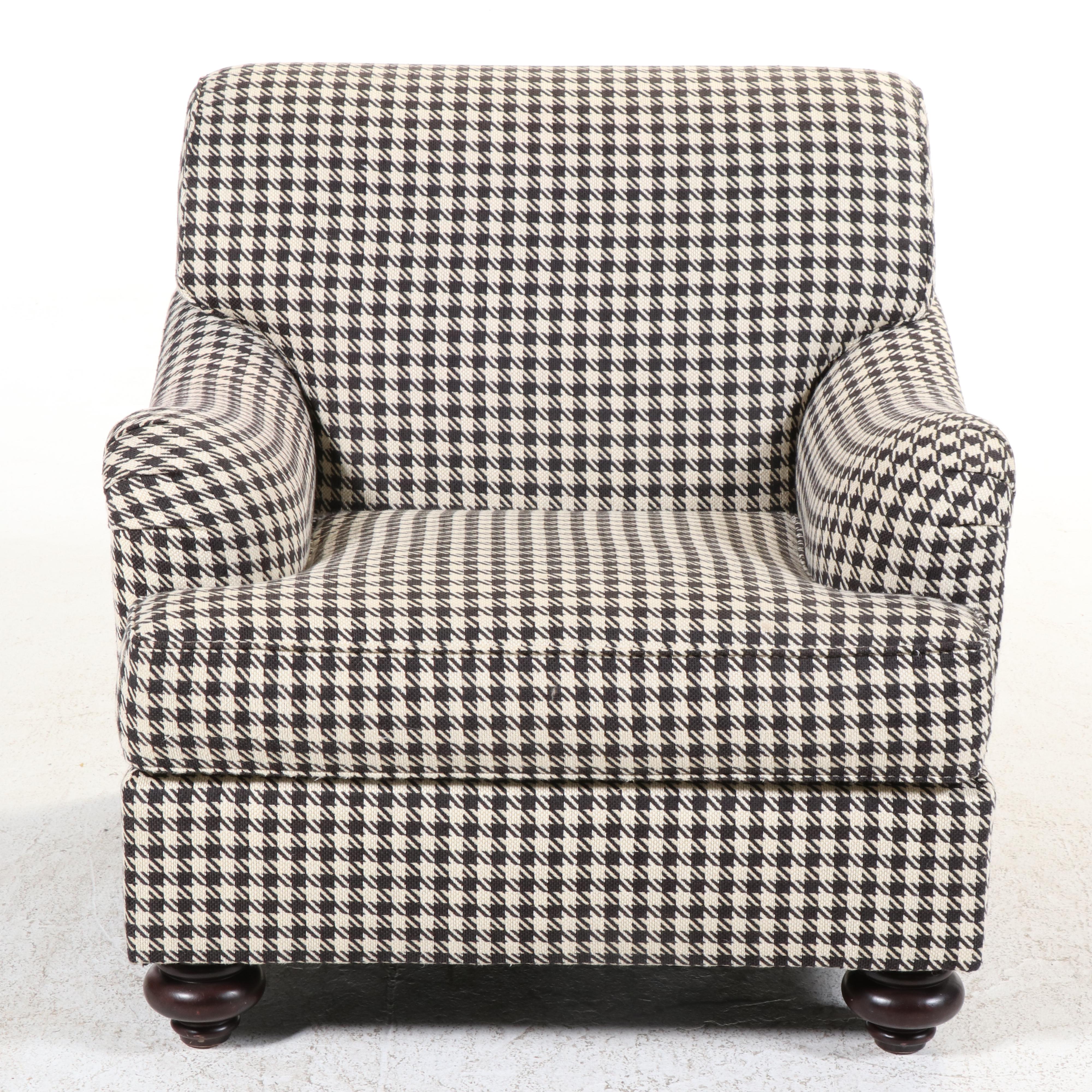 Henredon Houndstooth-Upholstered English Roll-Arm Easy Chair