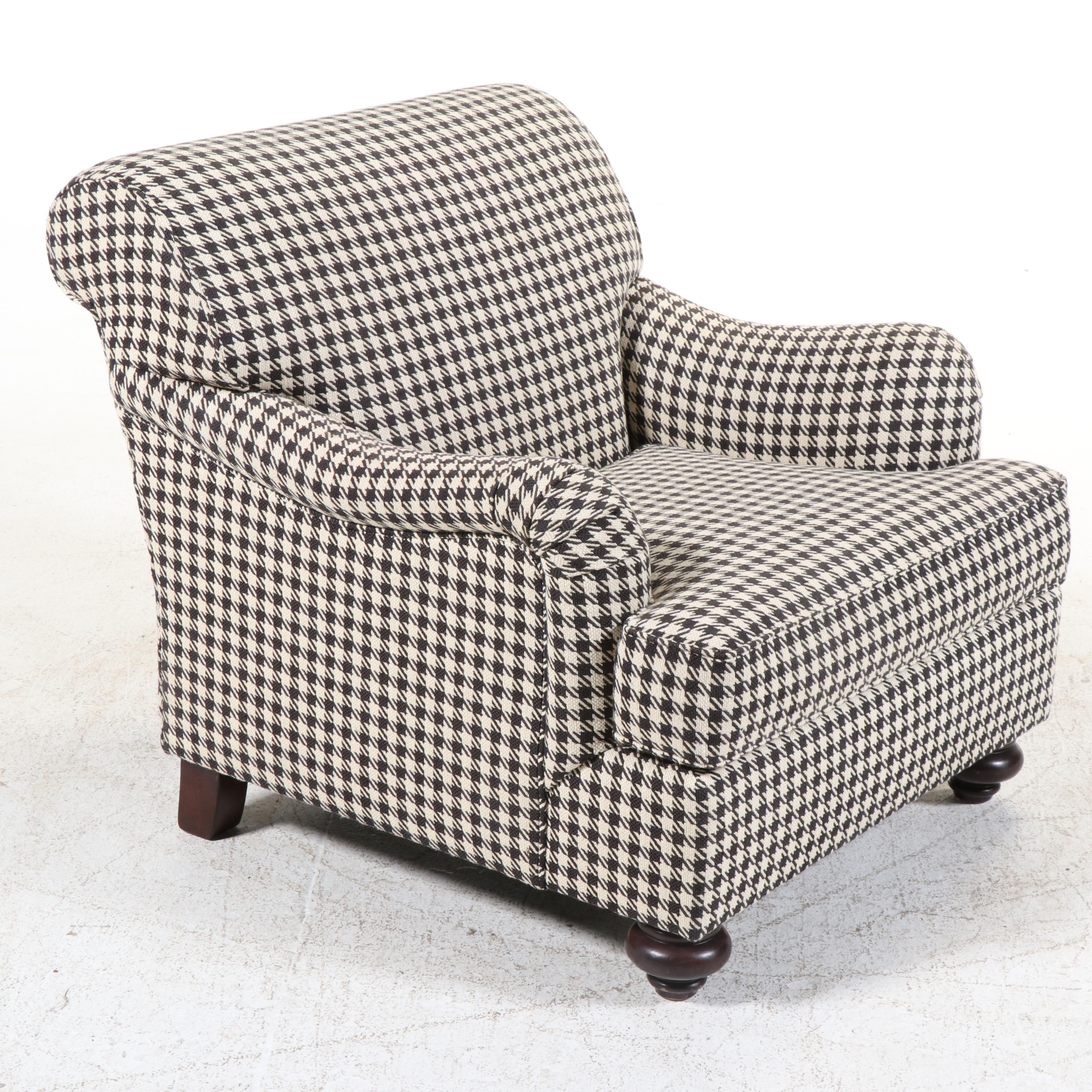 Henredon Houndstooth-Upholstered English Roll-Arm Easy Chair