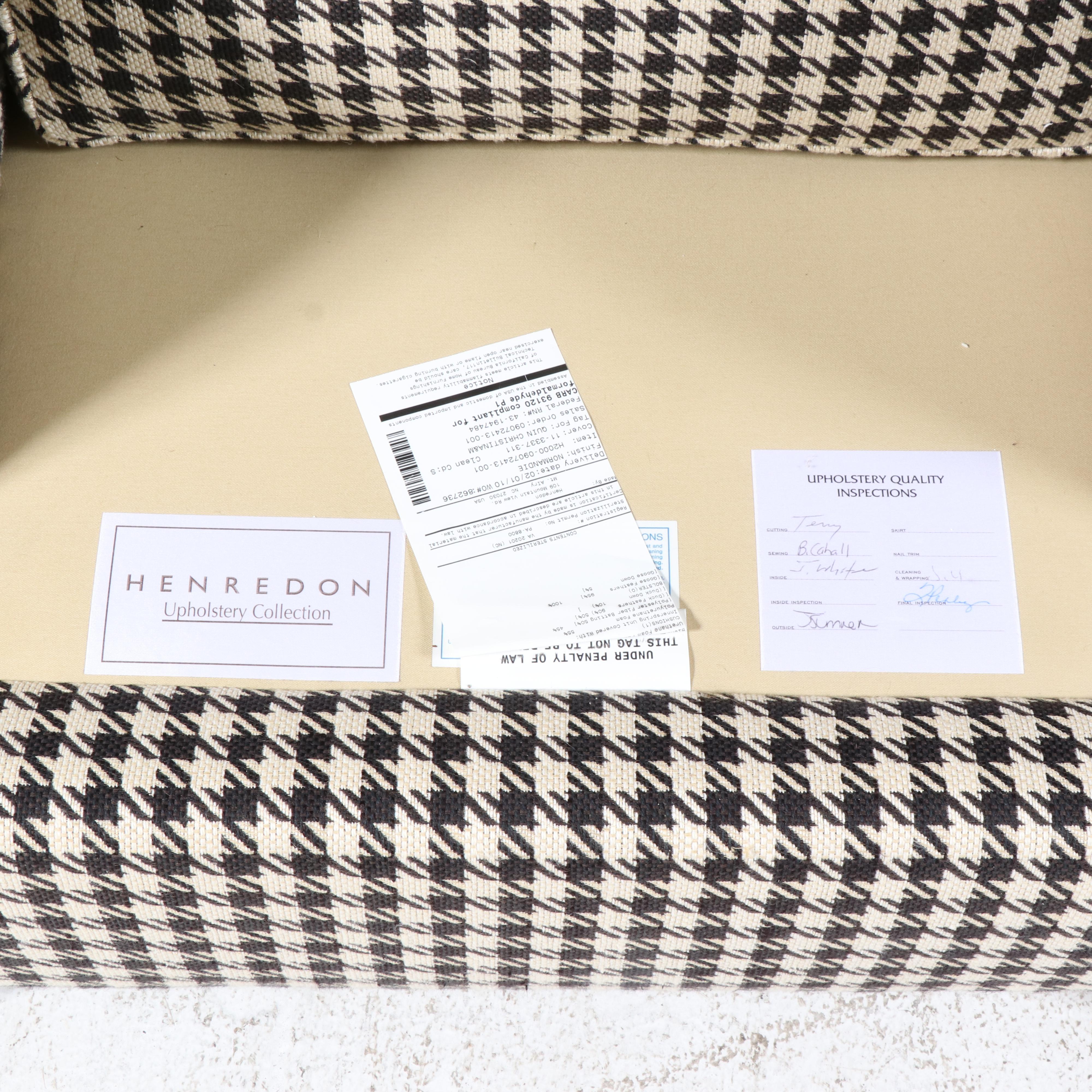 Henredon Houndstooth-Upholstered English Roll-Arm Easy Chair