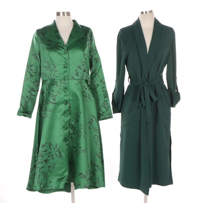 Misslook Kelly Green Printed Polyester Shirt Dress and I.N.C Emerald Wrap Dress