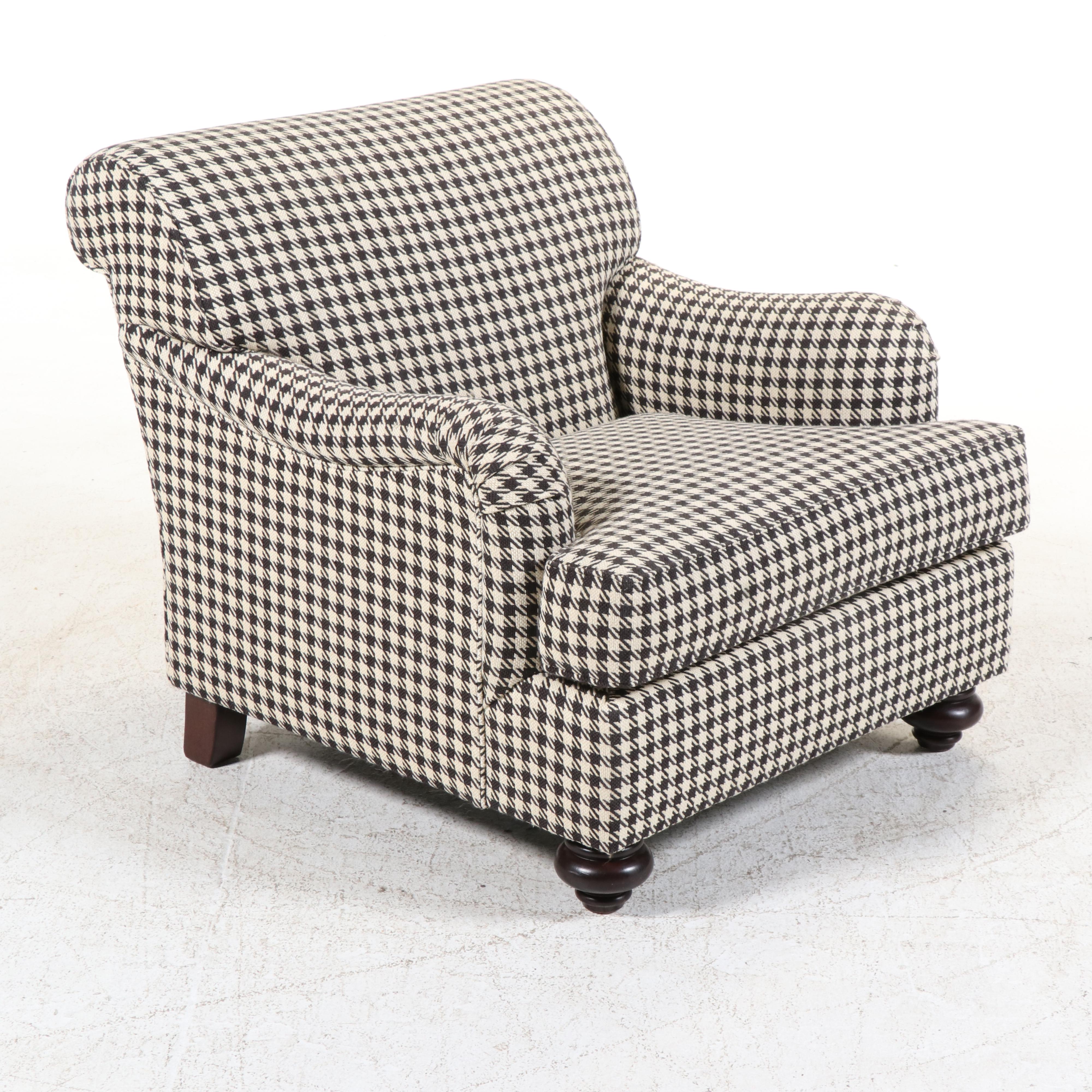 Henredon Houndstooth-Upholstered English Roll-Arm Easy Chair