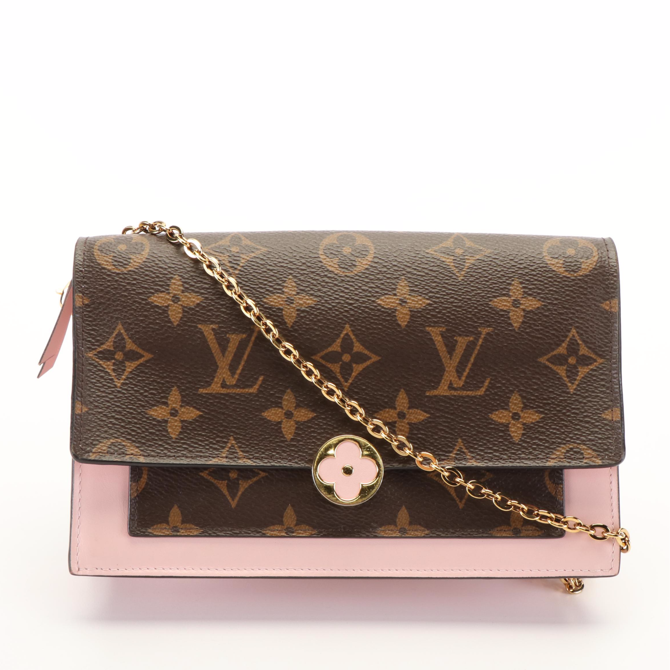 Louis Vuitton  Flore Monogram Canvas and Pink Leather Chain Wallet