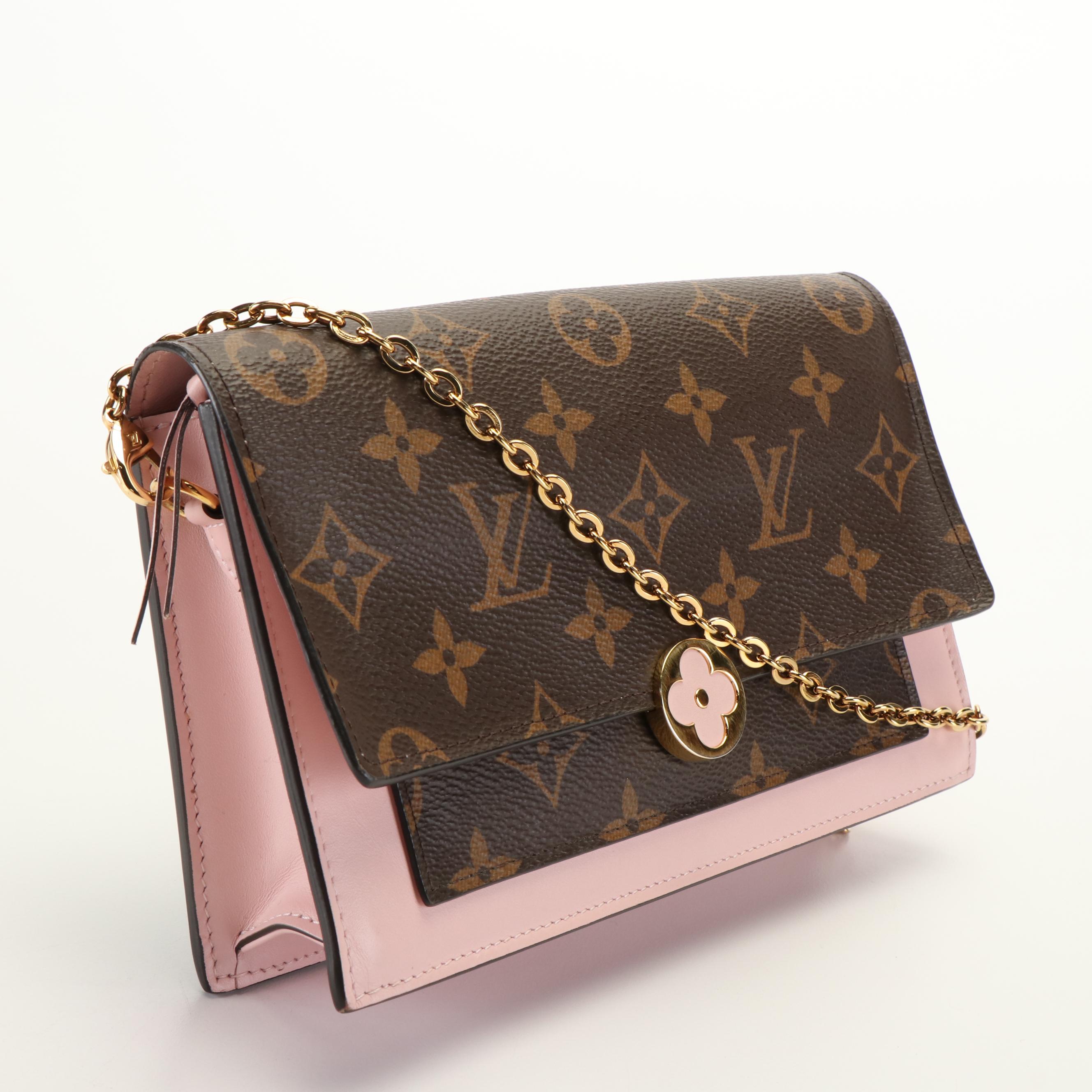 Louis Vuitton  Flore Monogram Canvas and Pink Leather Chain Wallet