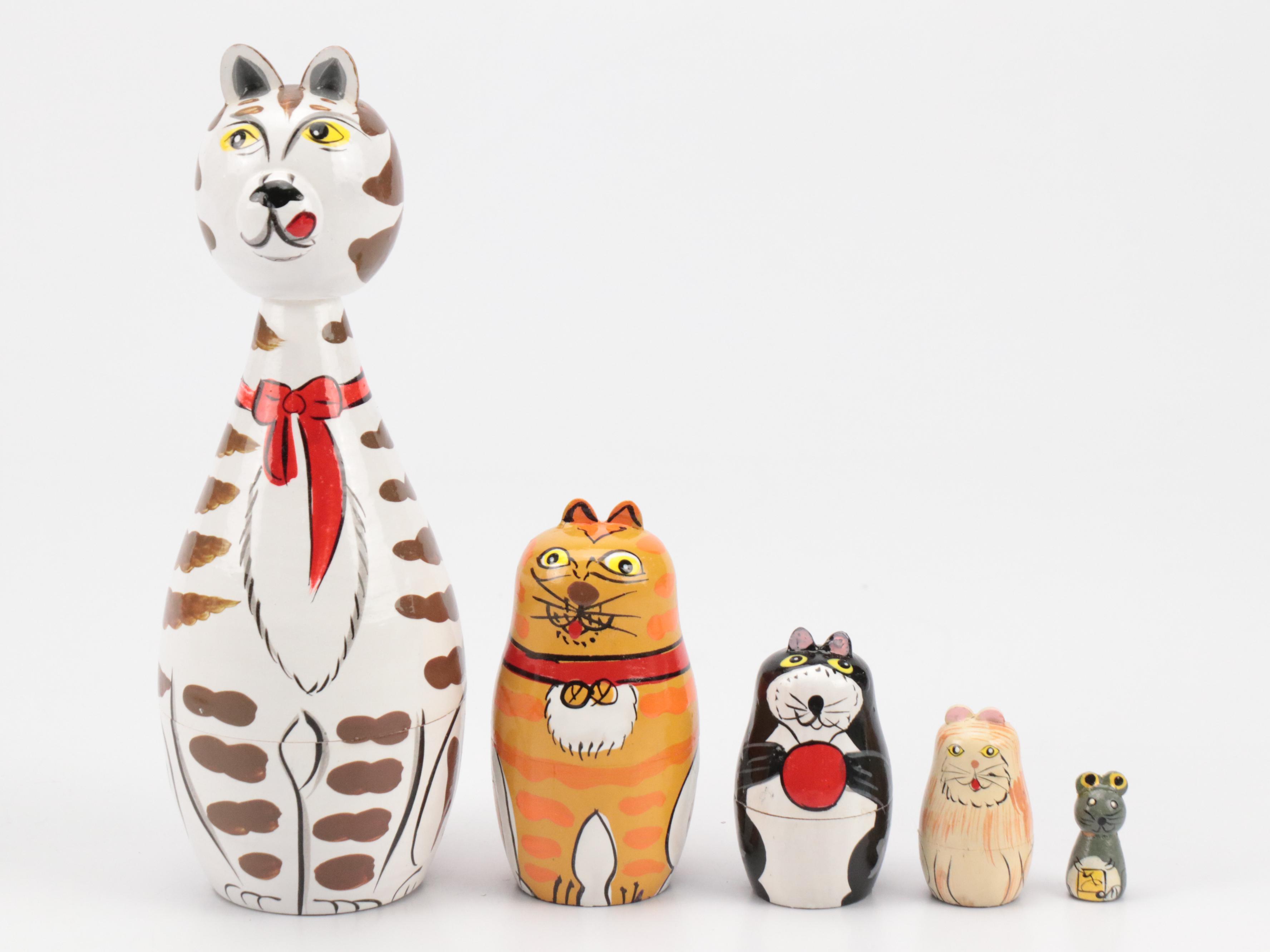 Mexican and Other Folk Art Cat Figurines, Planter and Matryoshka Doll
