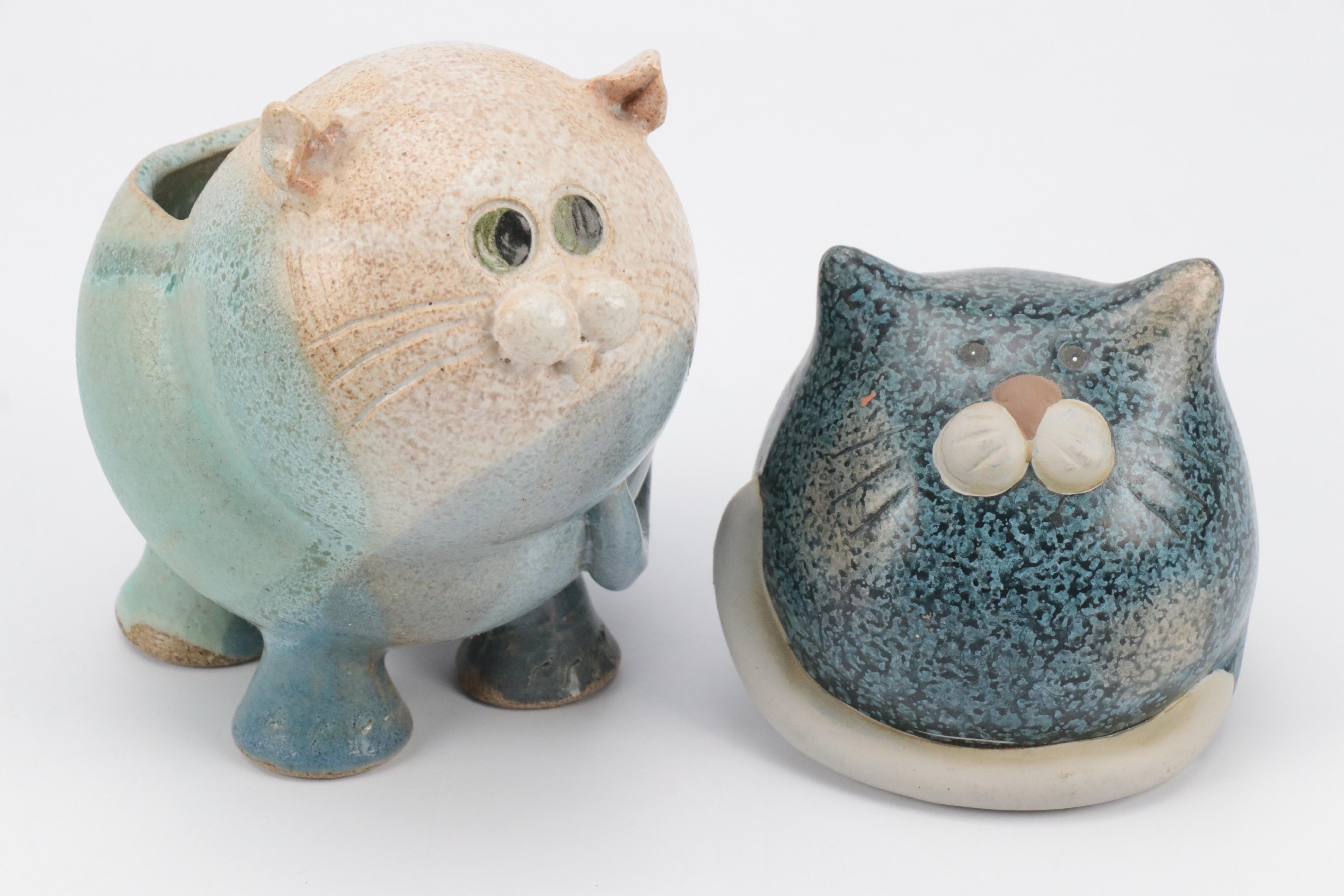 Mexican and Other Folk Art Cat Figurines, Planter and Matryoshka Doll