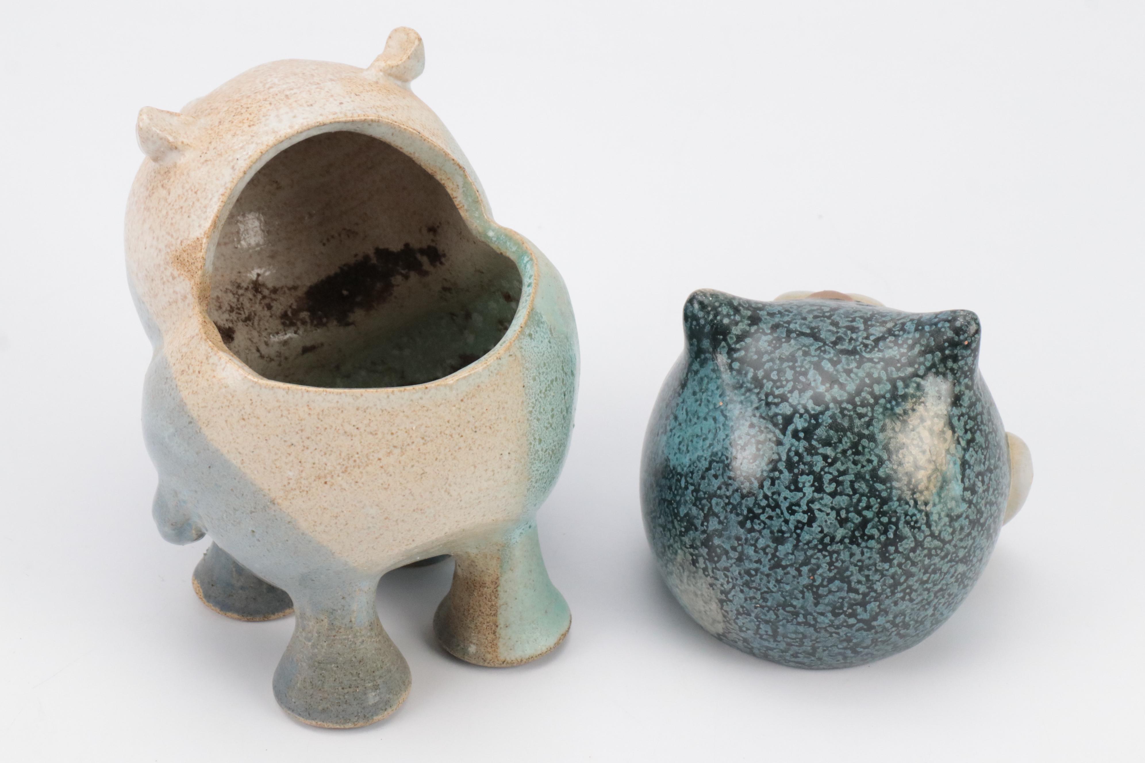 Mexican and Other Folk Art Cat Figurines, Planter and Matryoshka Doll