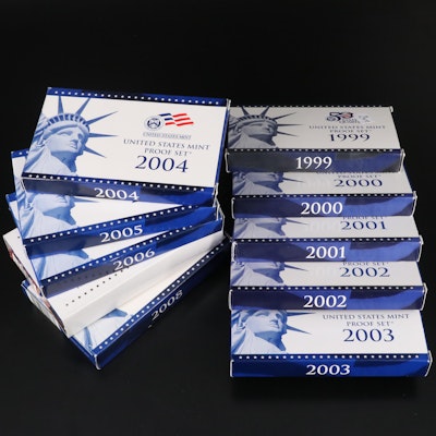 Ten Different U.S. Mint Proof Sets, 1999 to 2008 Complete