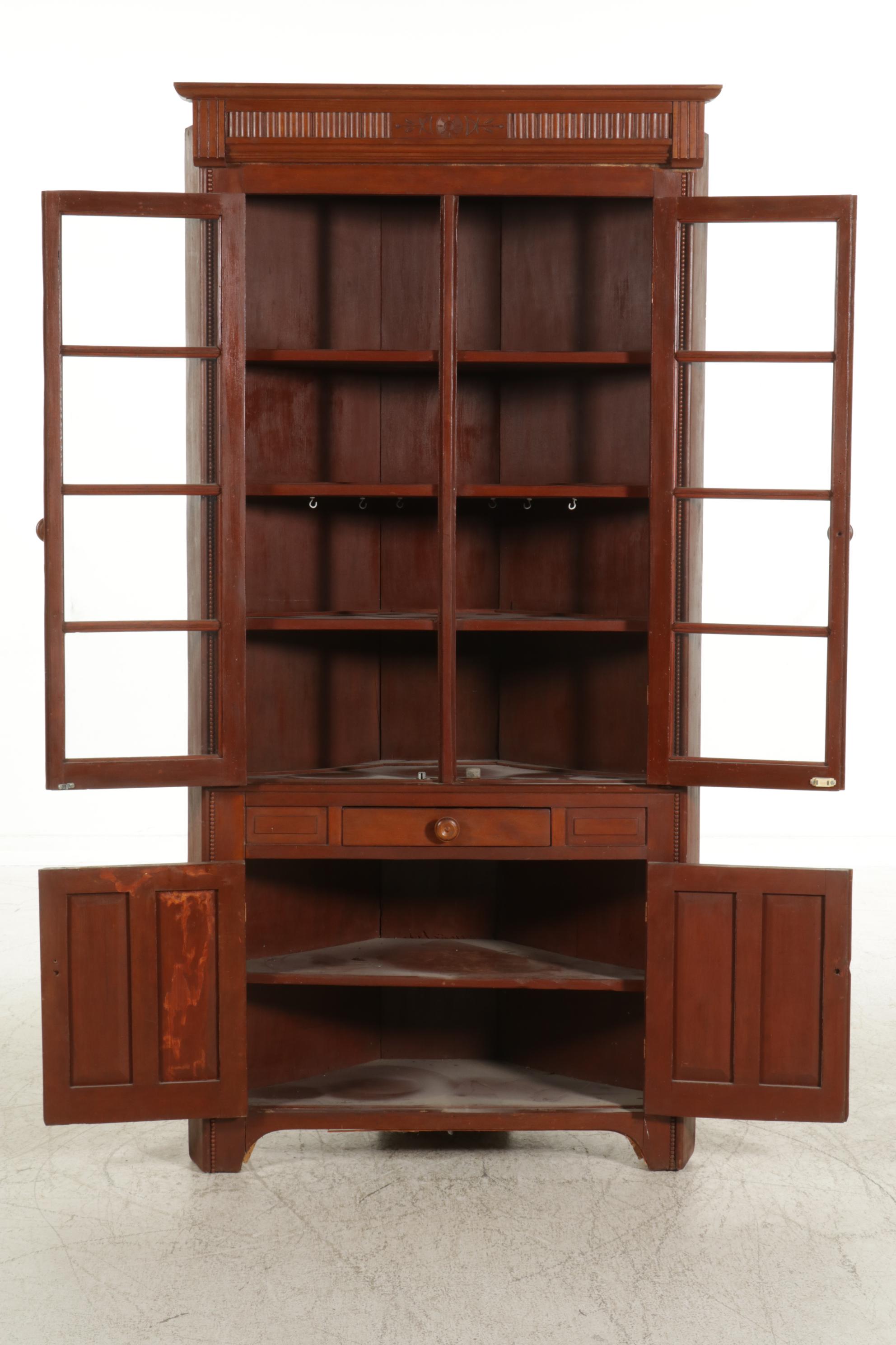 American Primitive Walnut Corner Cupboard, Mid to Late 19th Century