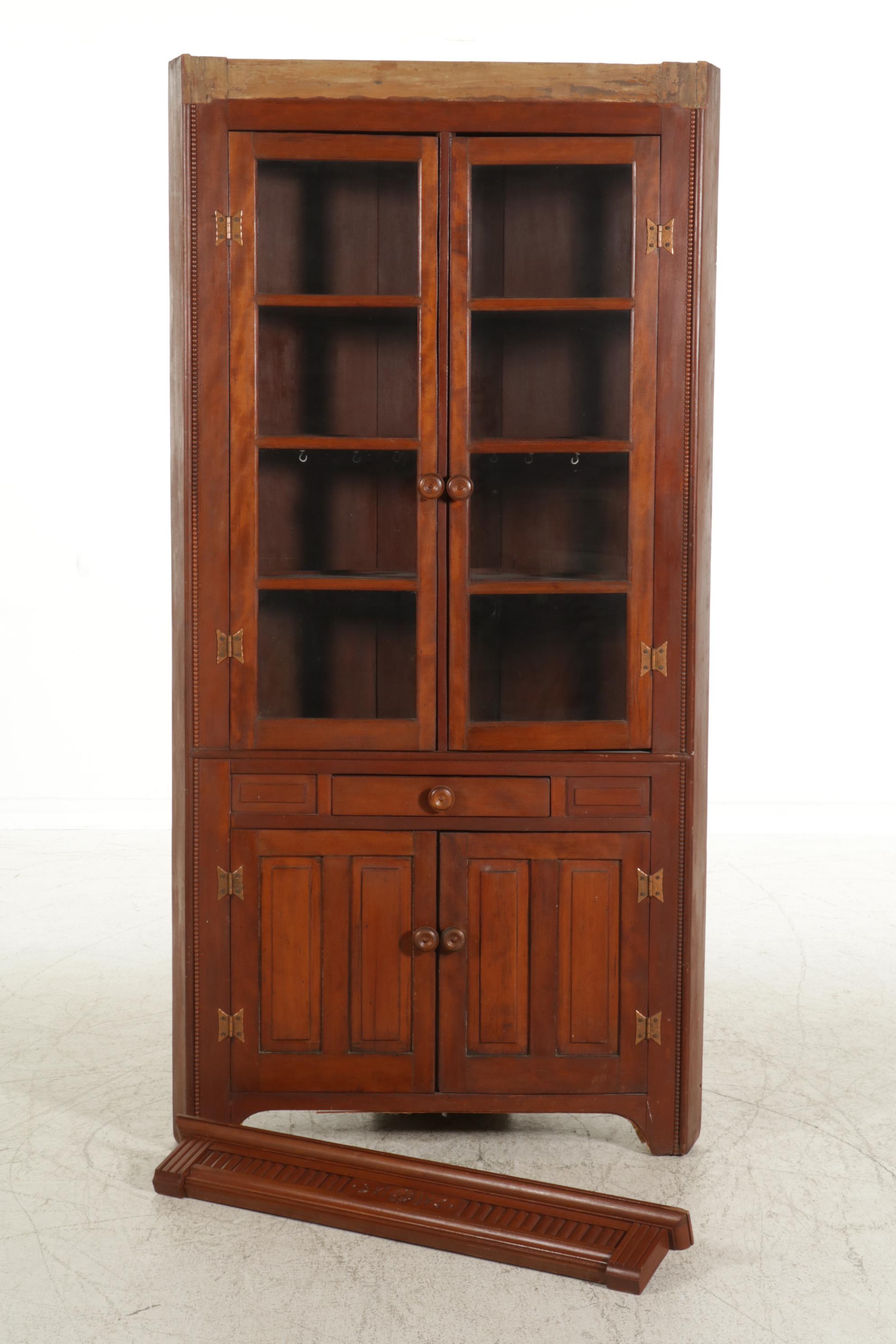 American Primitive Walnut Corner Cupboard, Mid to Late 19th Century