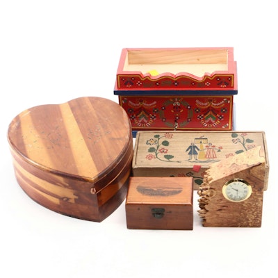 Hand-Painted Wood Boxes with Hearty Shape Wood Jewelry Box and More