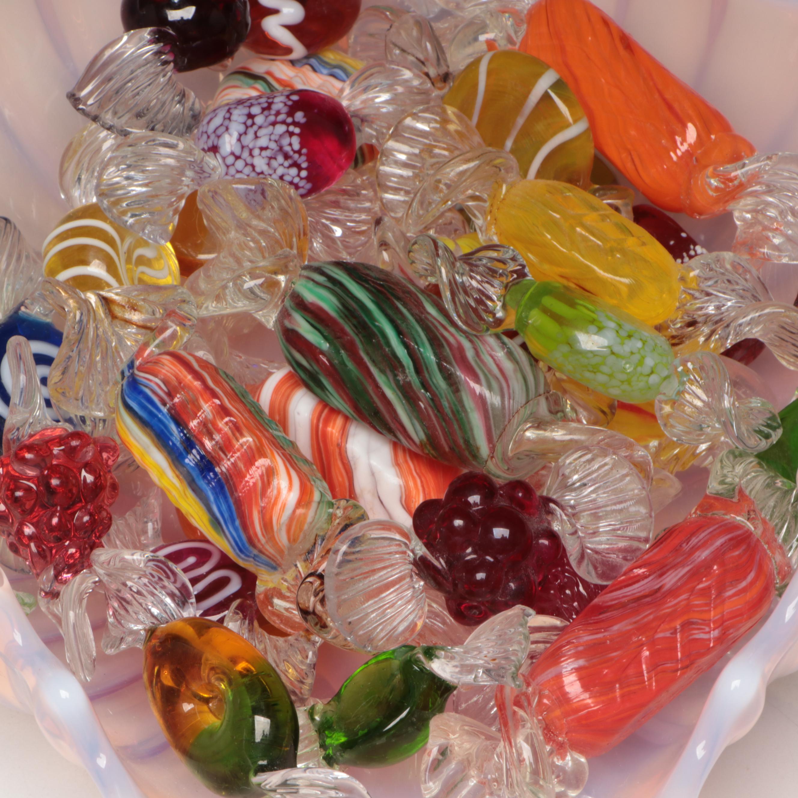 Victorian Style Jack-in-The-Pulpit Vase, Fostoria Glass Bowl, Glass Candies