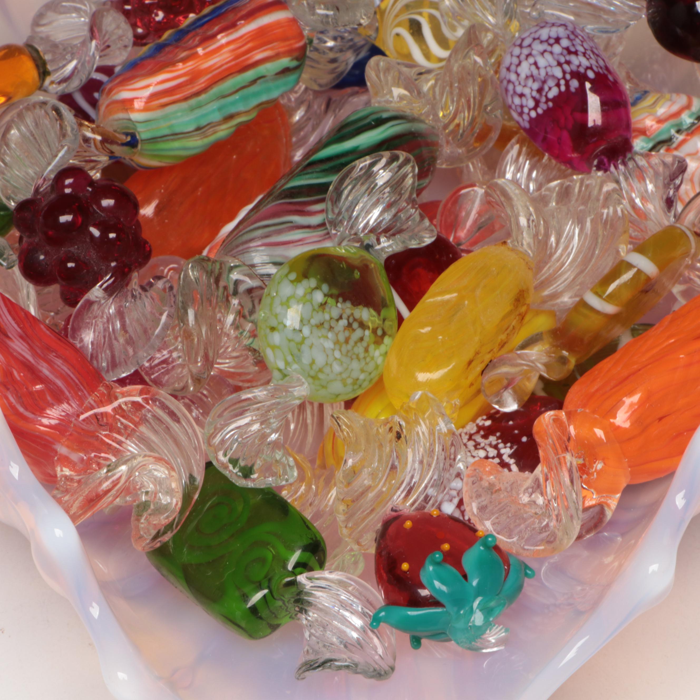 Victorian Style Jack-in-The-Pulpit Vase, Fostoria Glass Bowl, Glass Candies