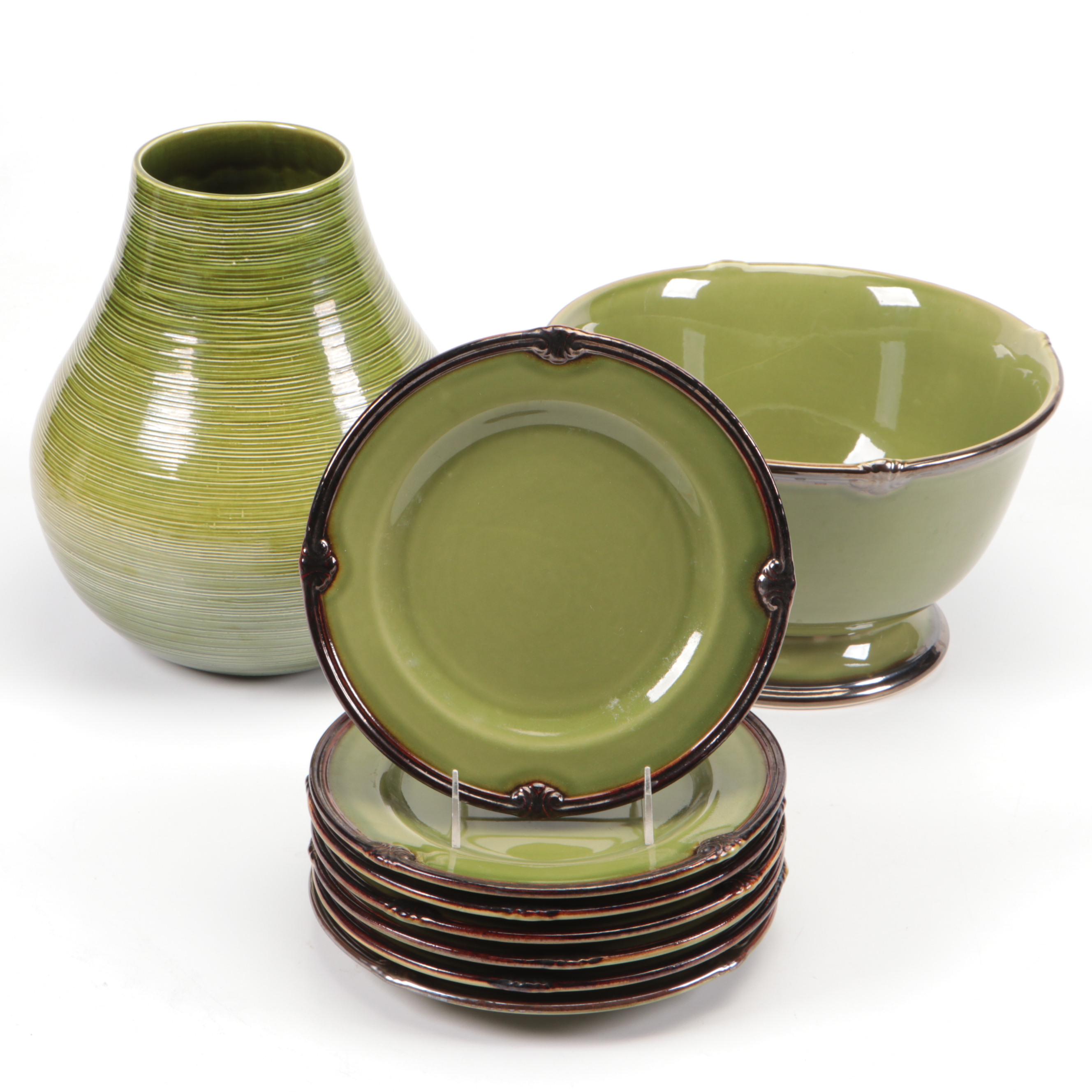 Certified International "Embassy Green" Dinnerware and Other Ceramic Vase
