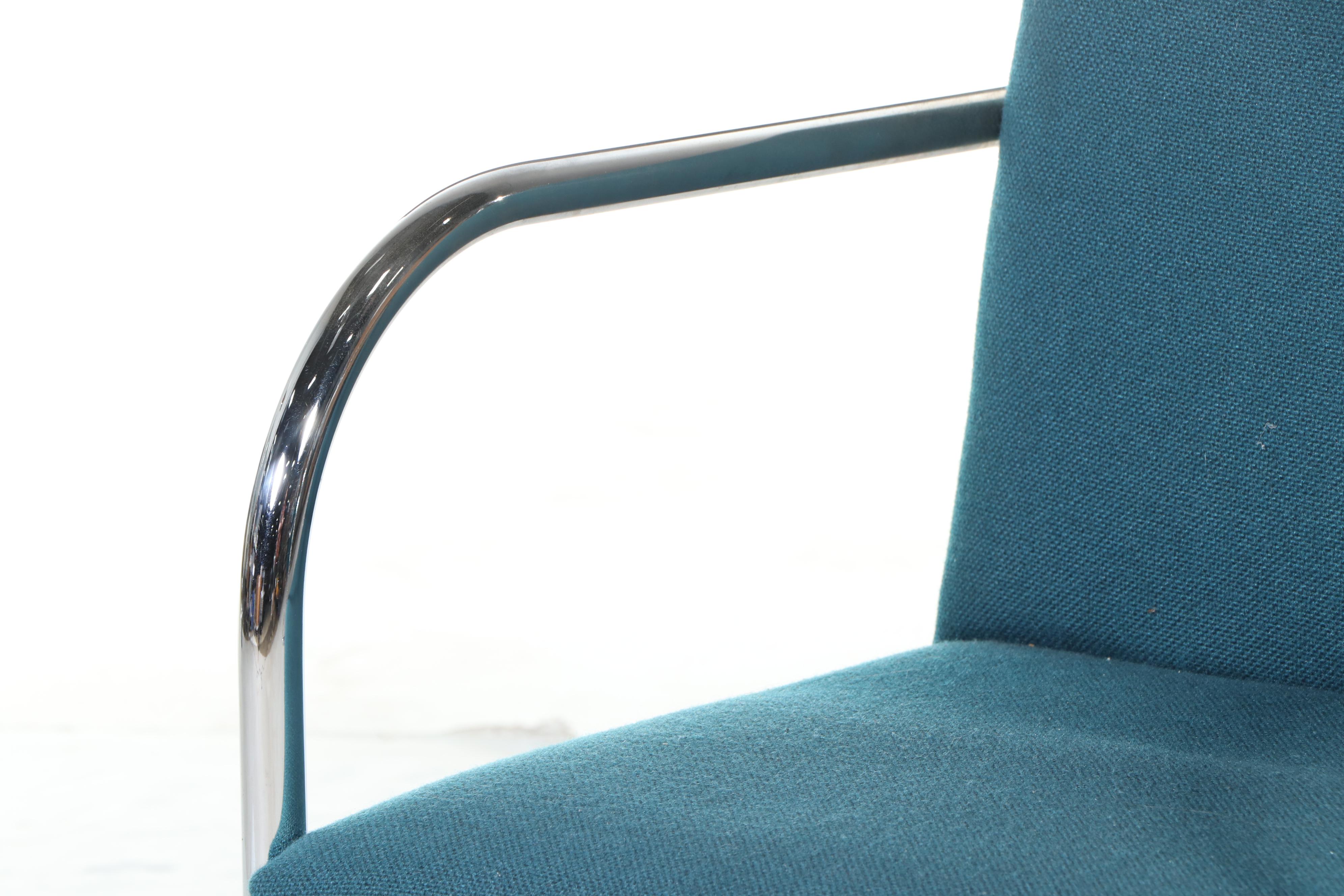 Pair of Thonet Industries Upholstered and Chromed Metal Cantilever Armchairs