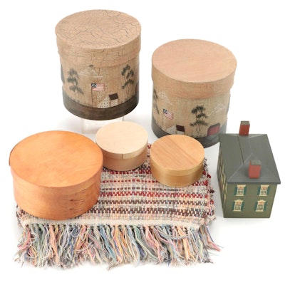 Woven Scrap Fabric Rug with Shaker, House Shape Recipe Holder and More Boxes