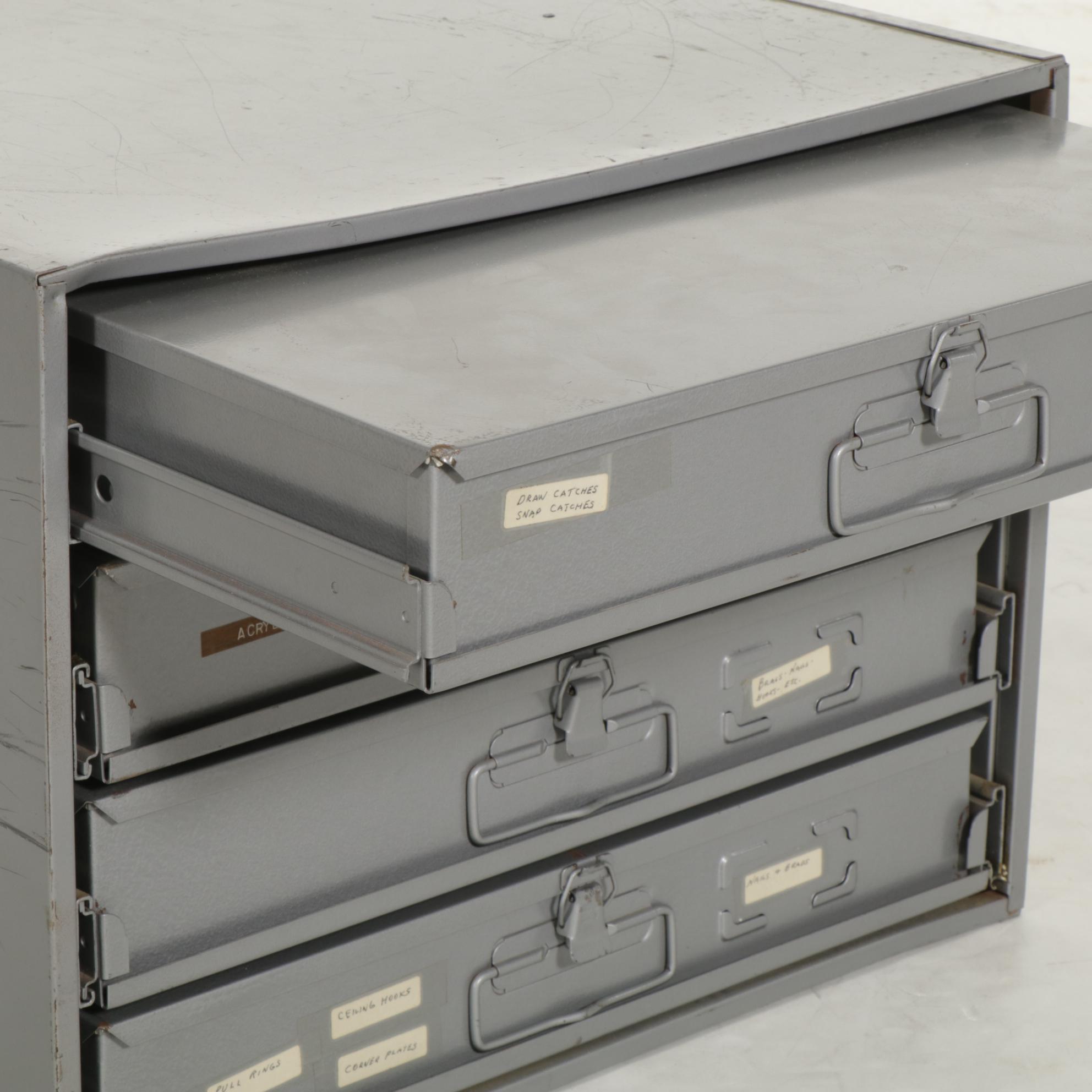 Metal Four-Box Small Parts Cabinet with Assorted Hardware
