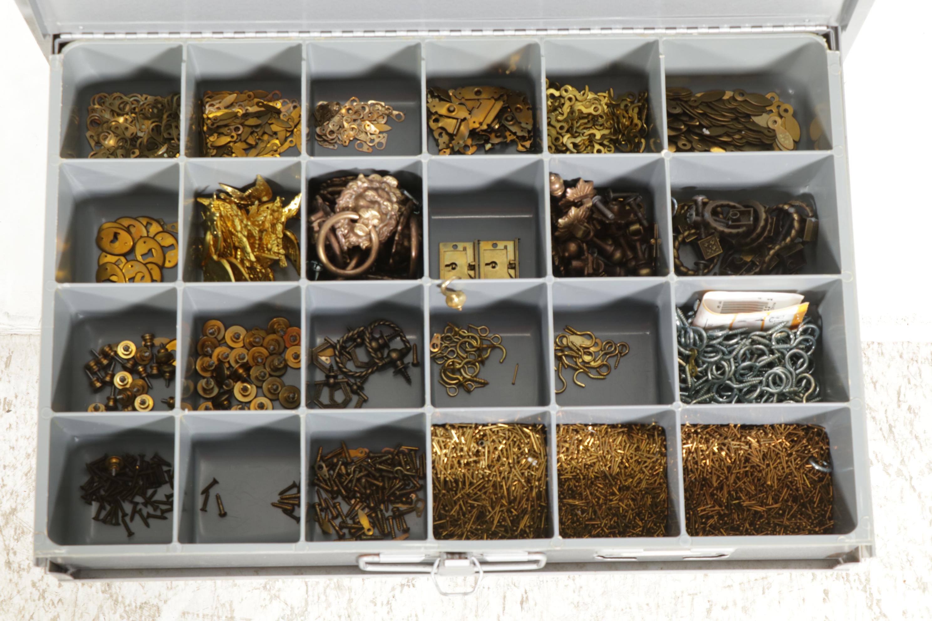 Metal Four-Box Small Parts Cabinet with Assorted Hardware