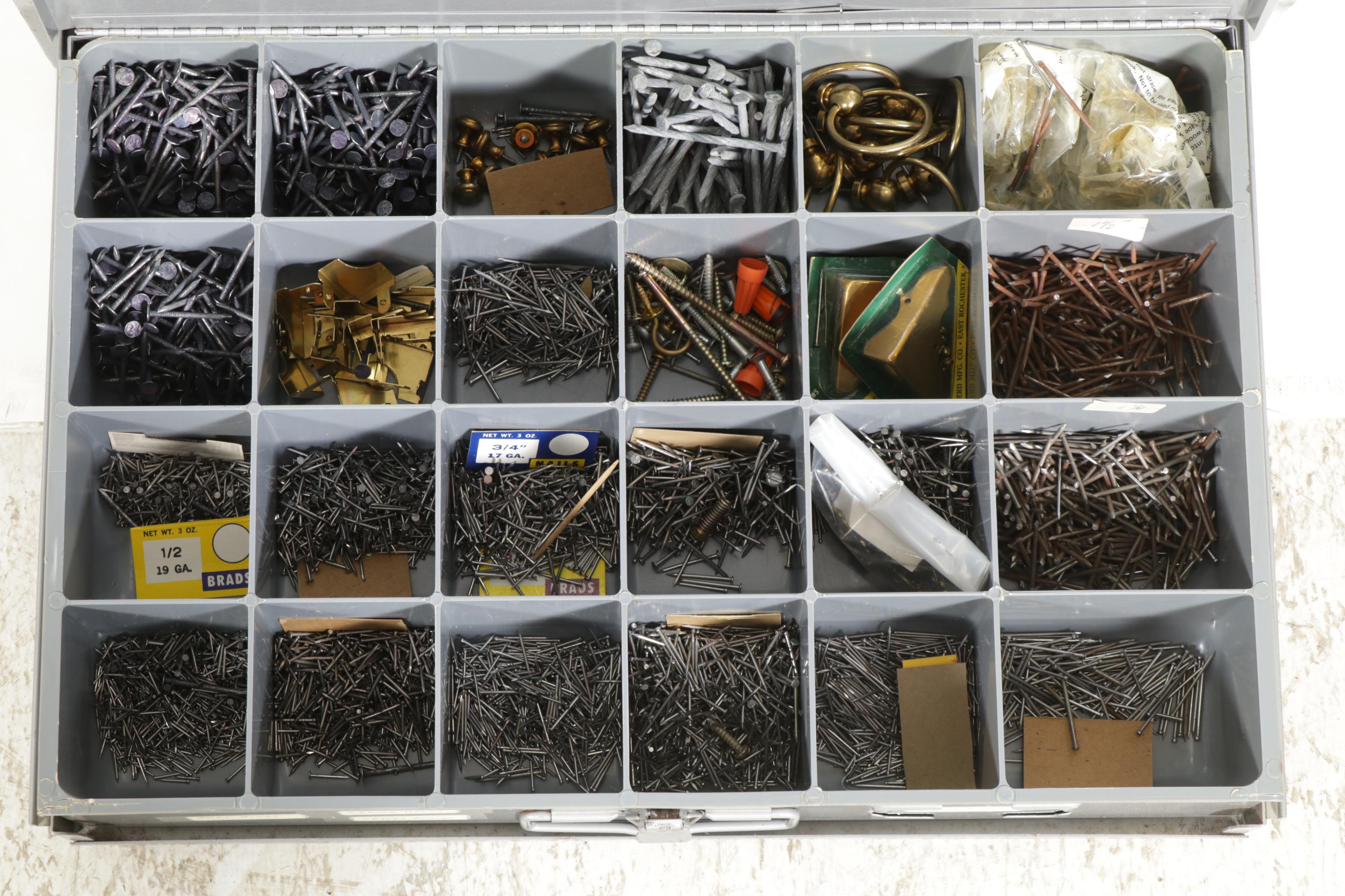 Metal Four-Box Small Parts Cabinet with Assorted Hardware