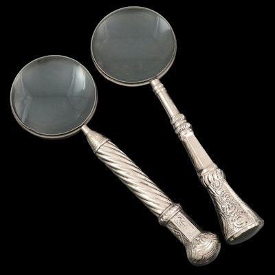 Ornate Silver Tone Metal Magnifying Glasses