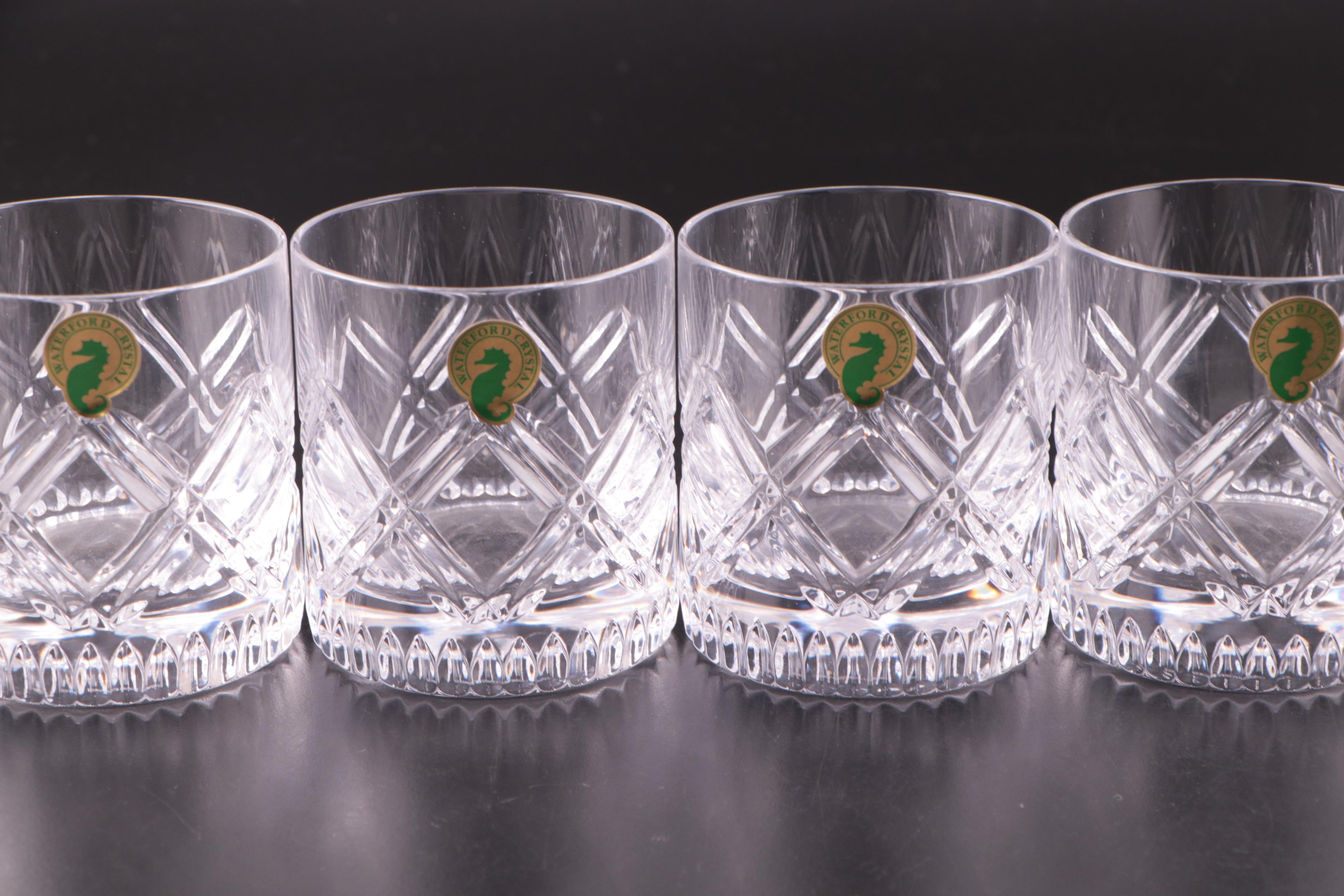 Waterford Diamond Pattern Crystal Lowball Glasses and Decanter