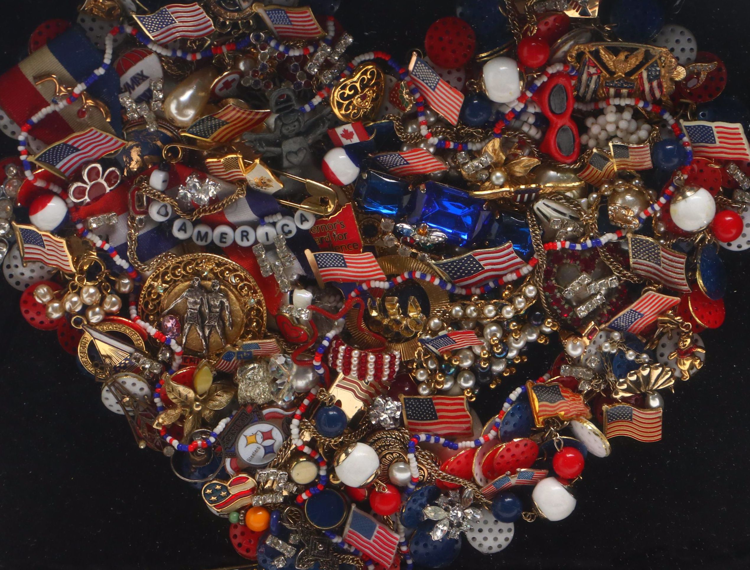 Fashion Jewelry Heart Assemblage in Shadowbox