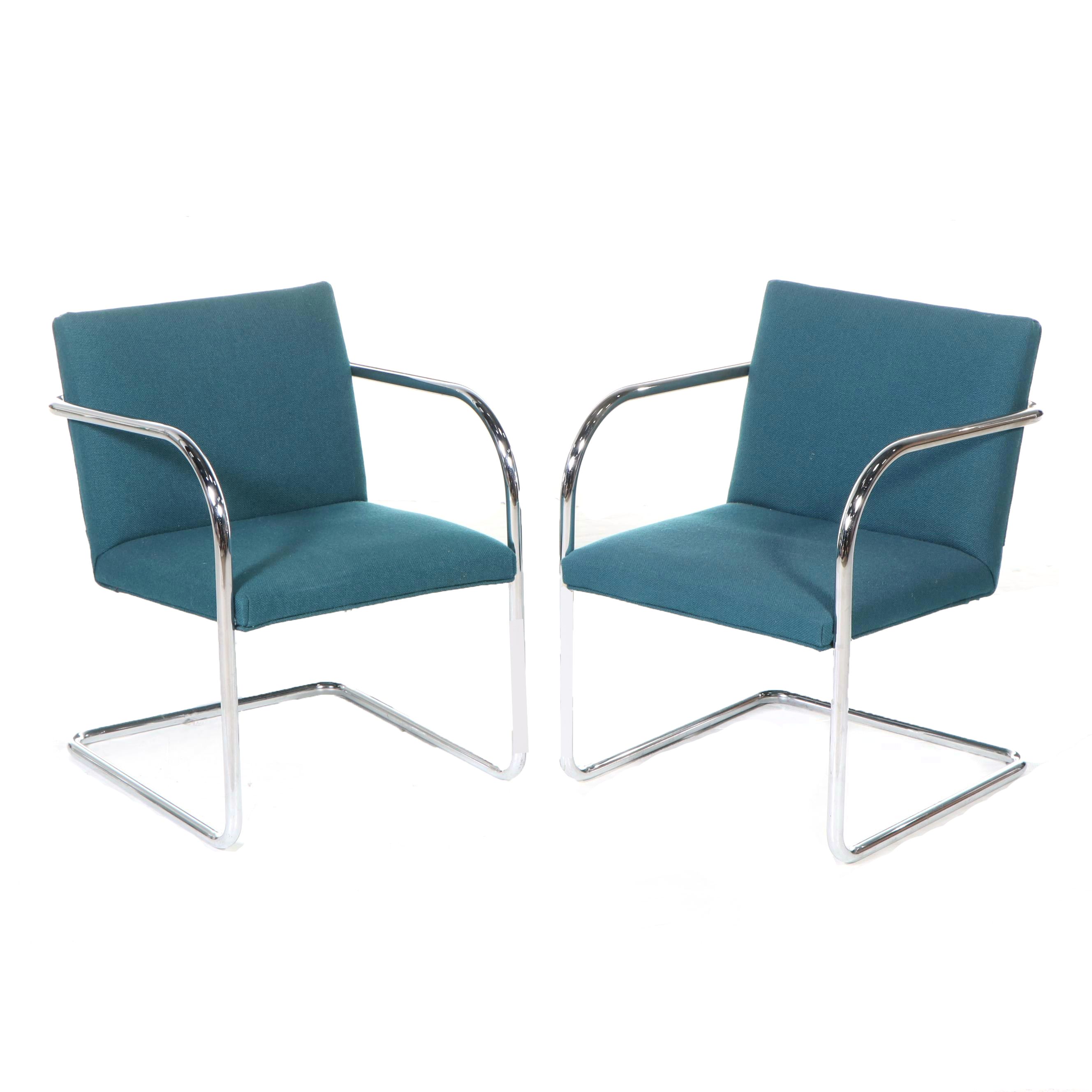 Pair of Thonet Industries Upholstered and Chromed Metal Cantilever Armchairs