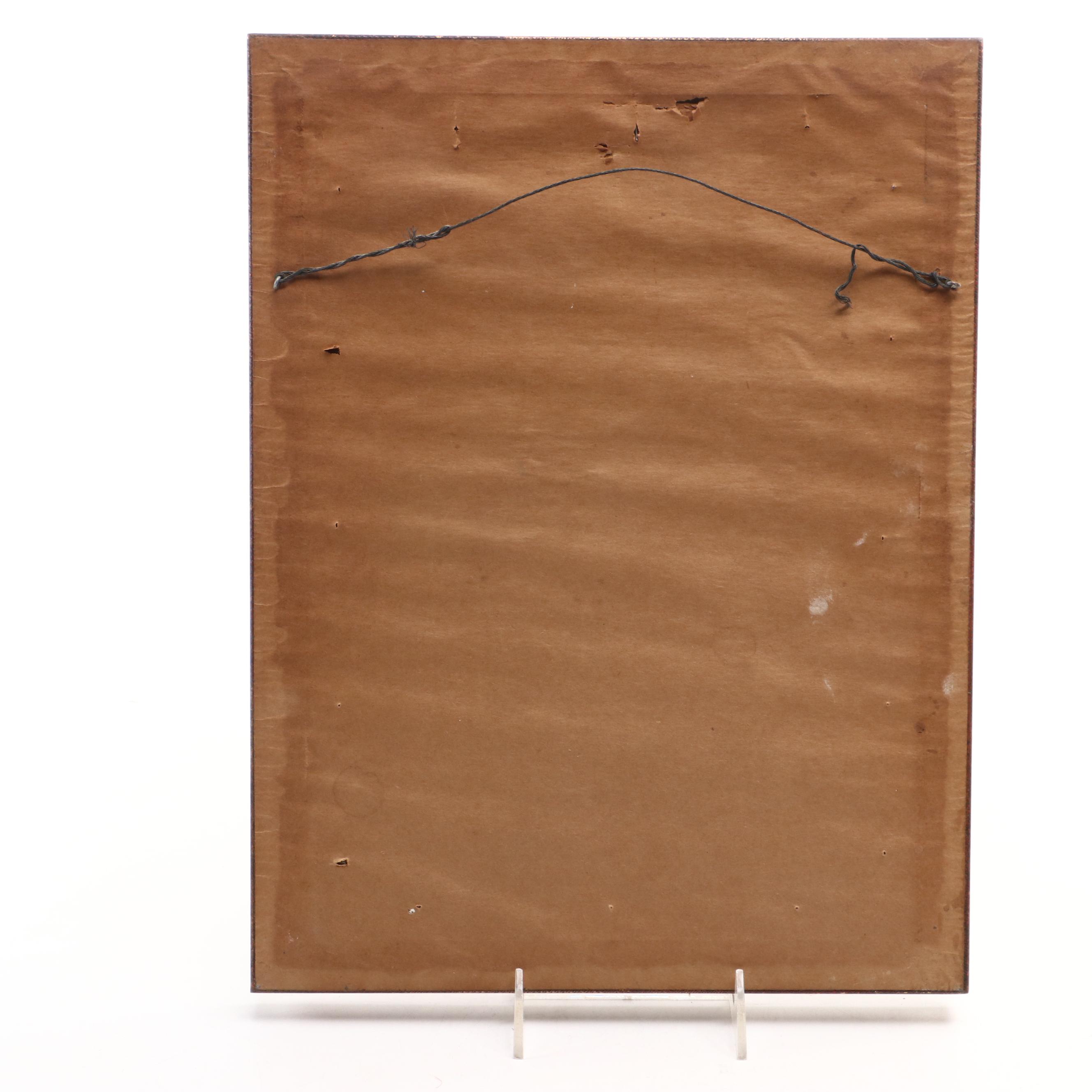 Mexican Folk Art Popotillo Straw Painting and Spanish Carved Sancho Panza Figure